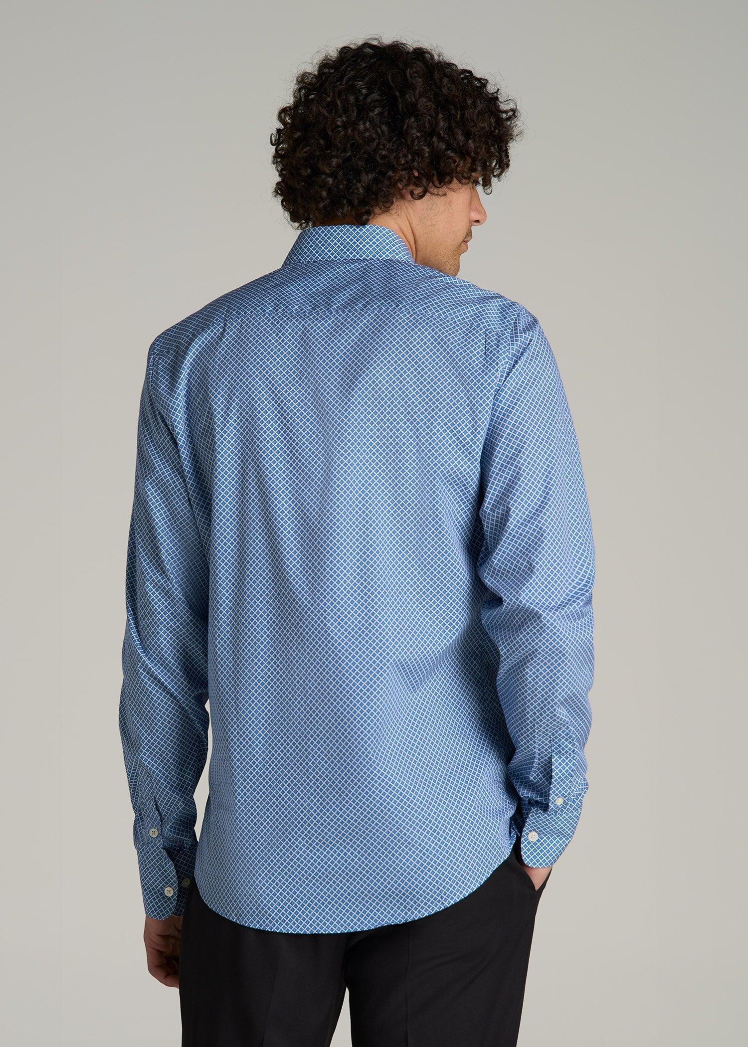 Premium Dress Shirt for Tall Men in Blue Geometric Male Product Image
