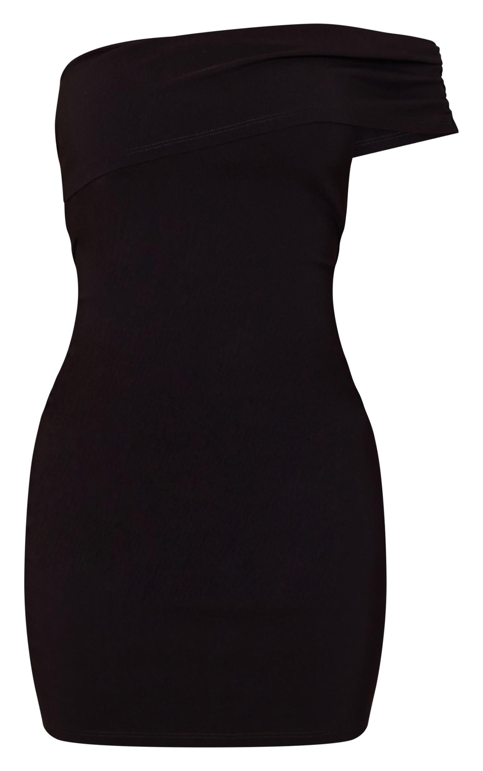 Black Stretch Shoulder One Sleeve Mini Dress Product Image