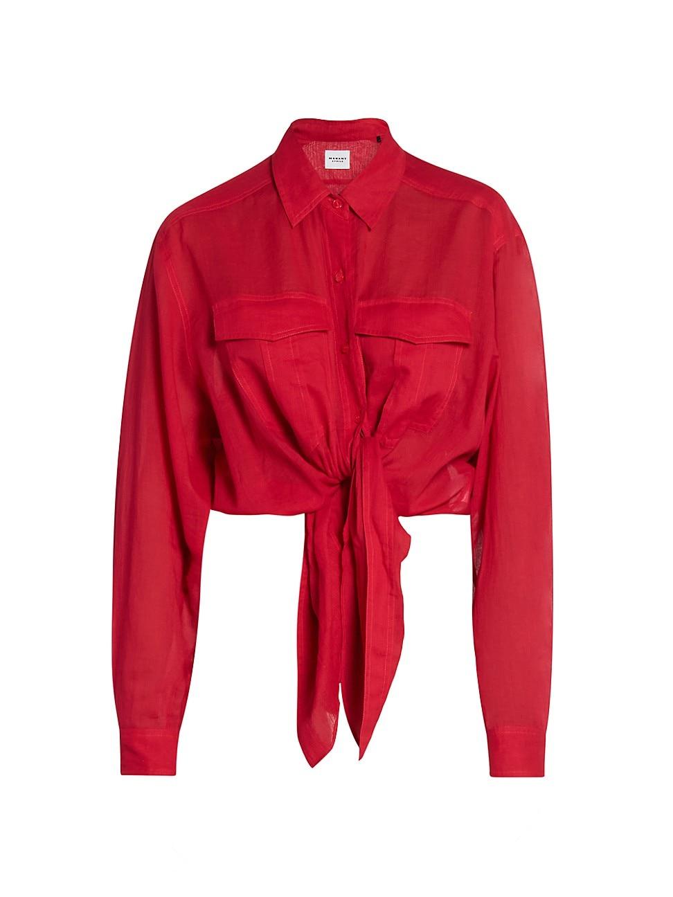 Womens Nath Tie-Waist Button-Front Crop Top Product Image