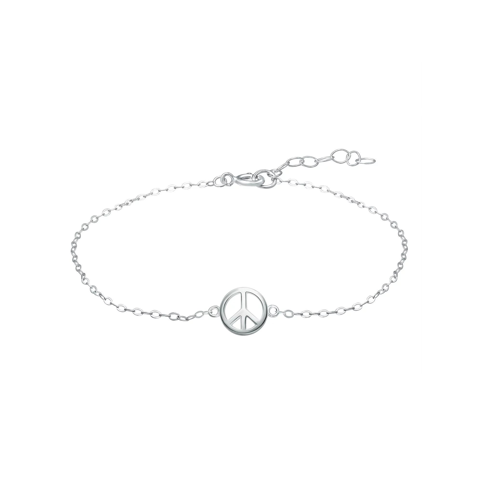 Aleure Precioso Sterling Silver Peace Sign Anklet, Women's, Size: 9", White Product Image