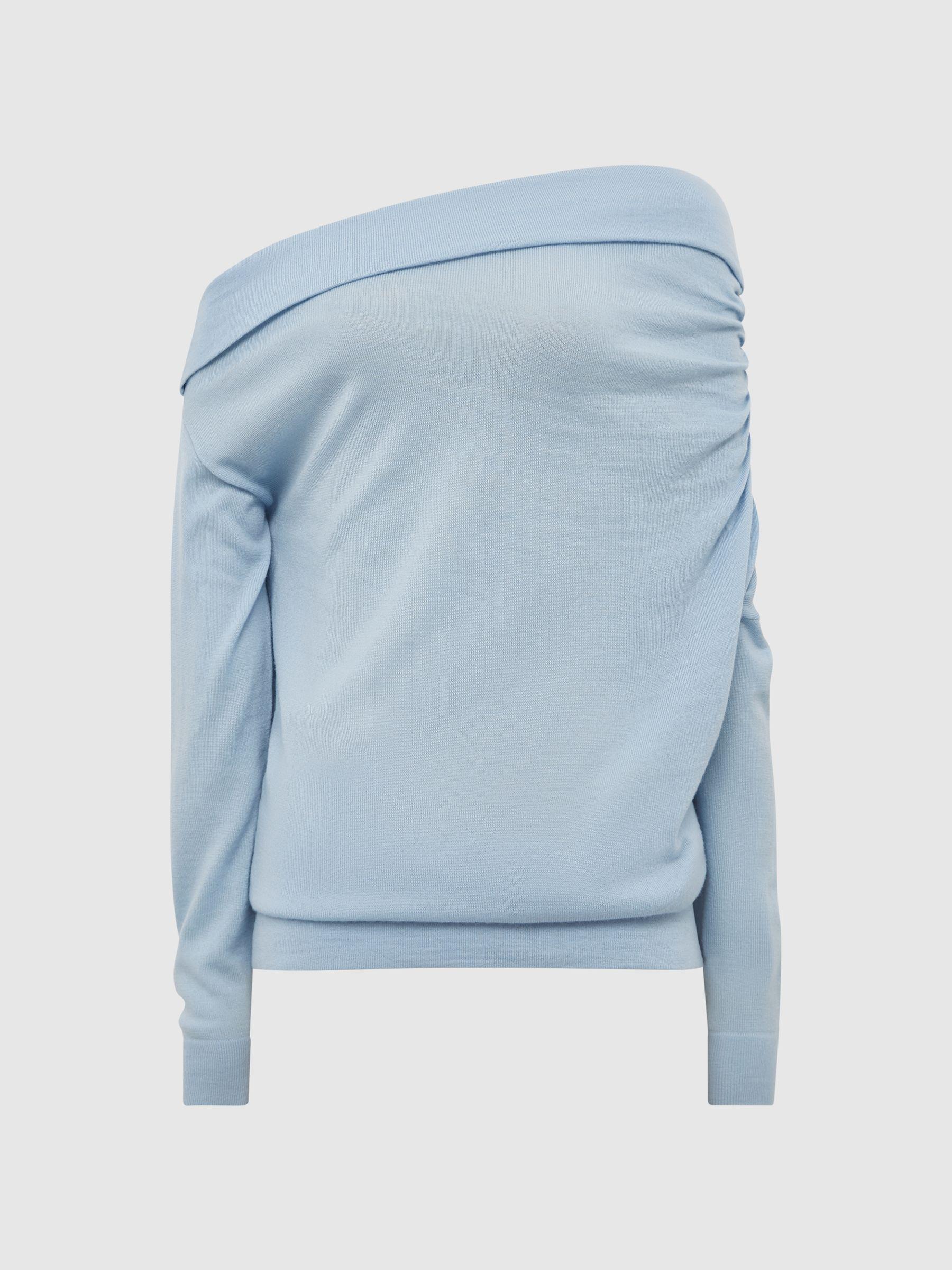 Off Shoulder Wool Top in Blue Product Image