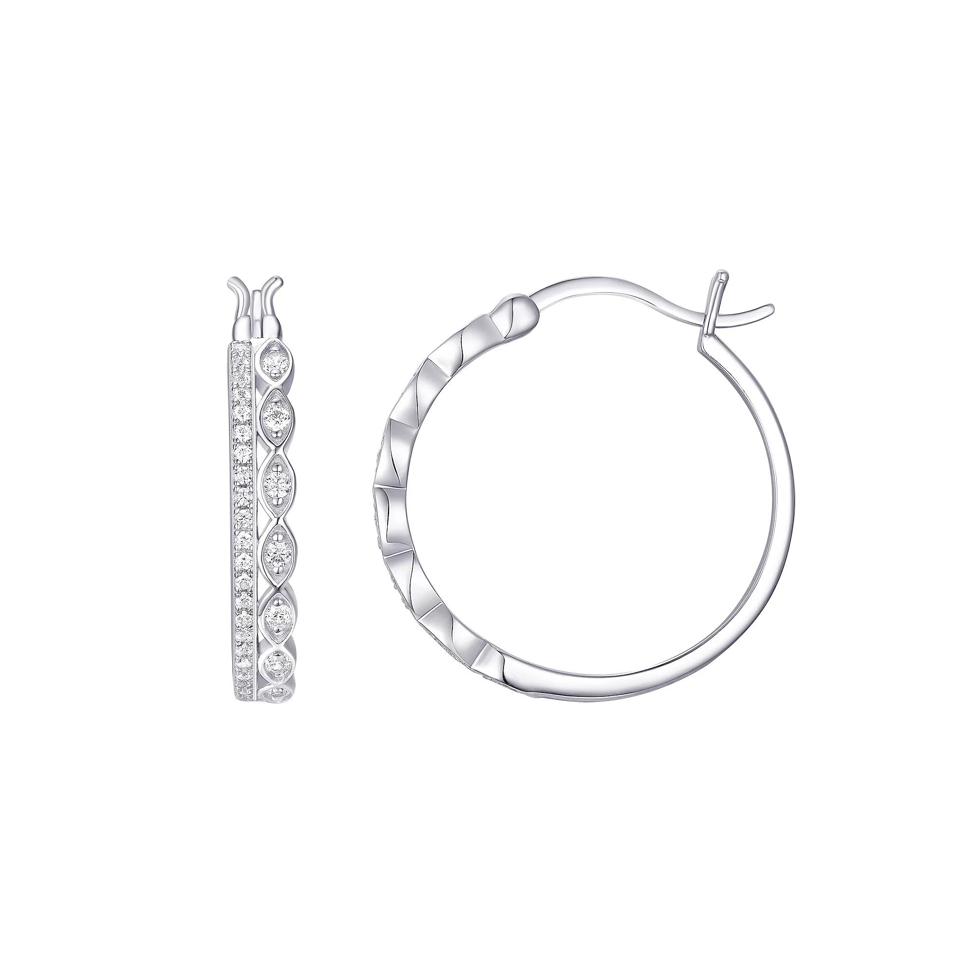 Eco Silver Luxe Sterling Silver Double Row Cubic Zirconia Hoop Earrings, Women's Product Image