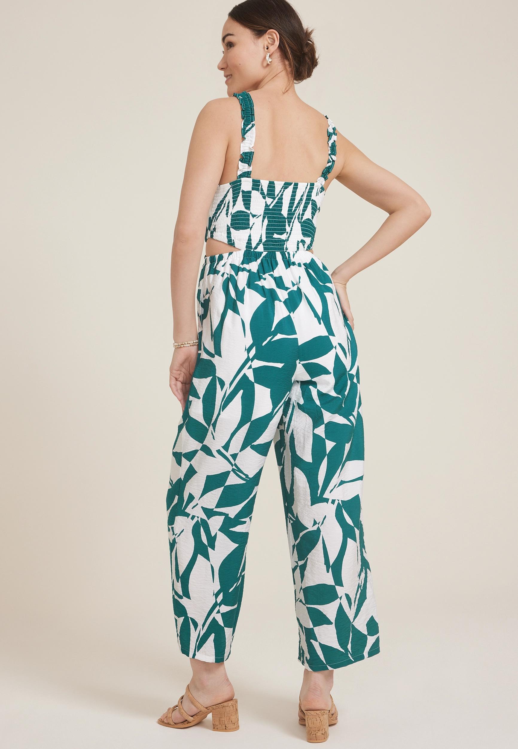 Bare Printed Side Cut Out Cropped Jumpsuit Product Image