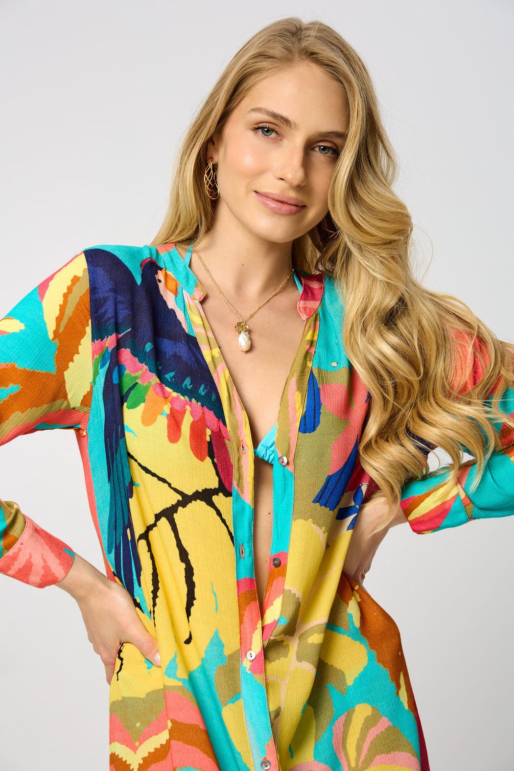 Tropical Button Long Kimono Product Image