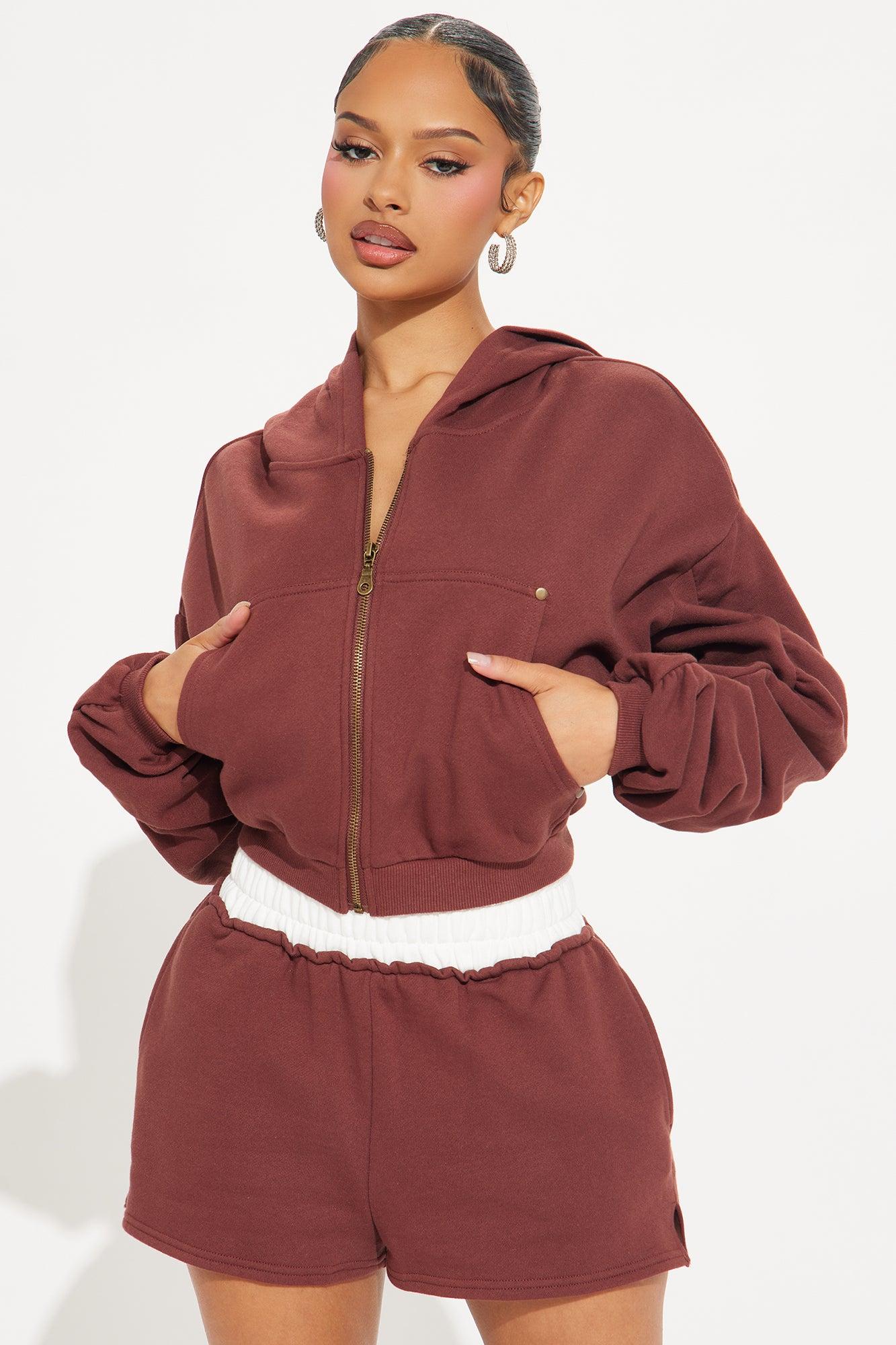 Cozy Fleece Boxer Short Set - Brown Product Image