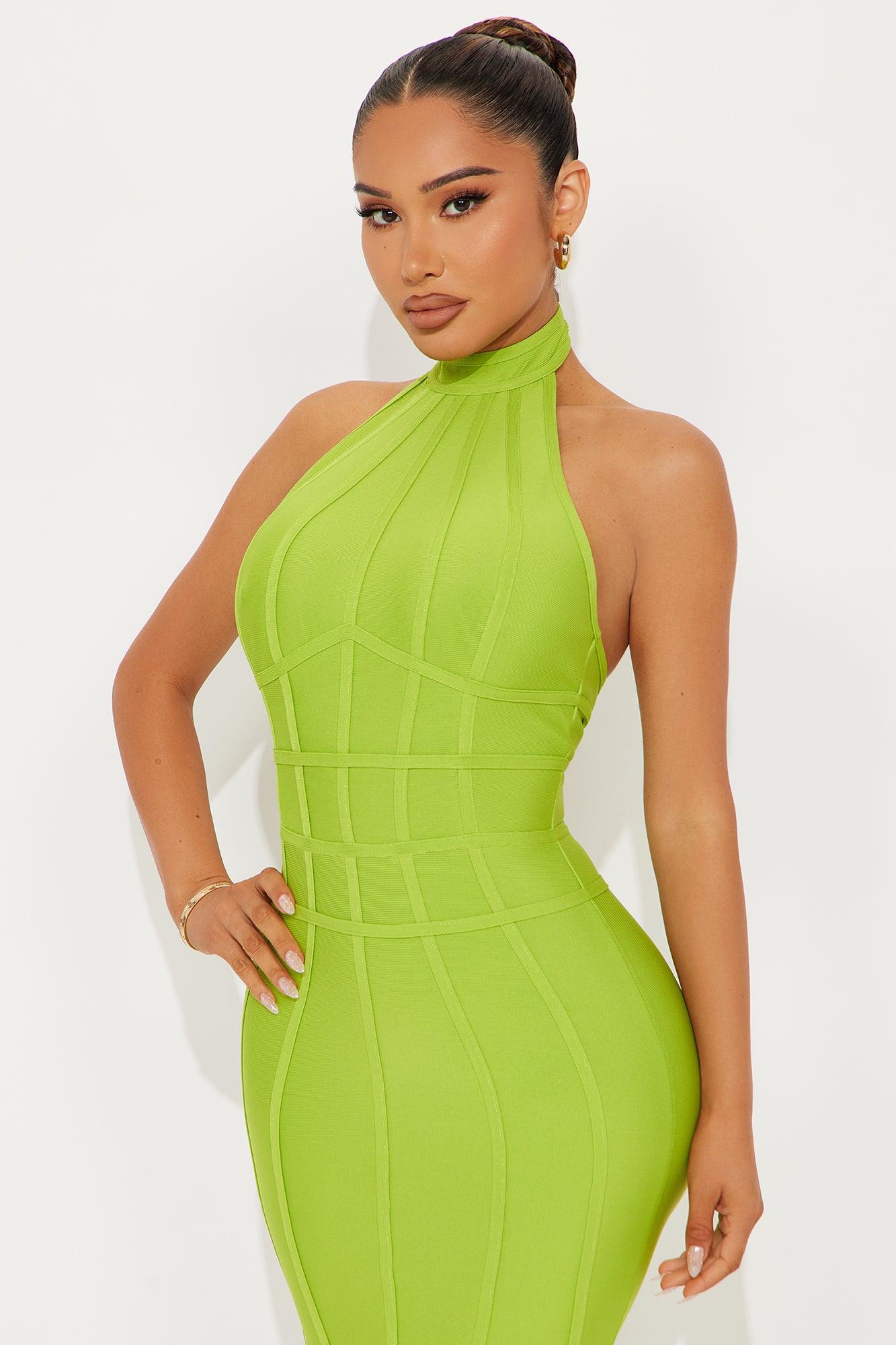 Imelda Bandage Mock Neck Midi Dress - Lime Female Product Image