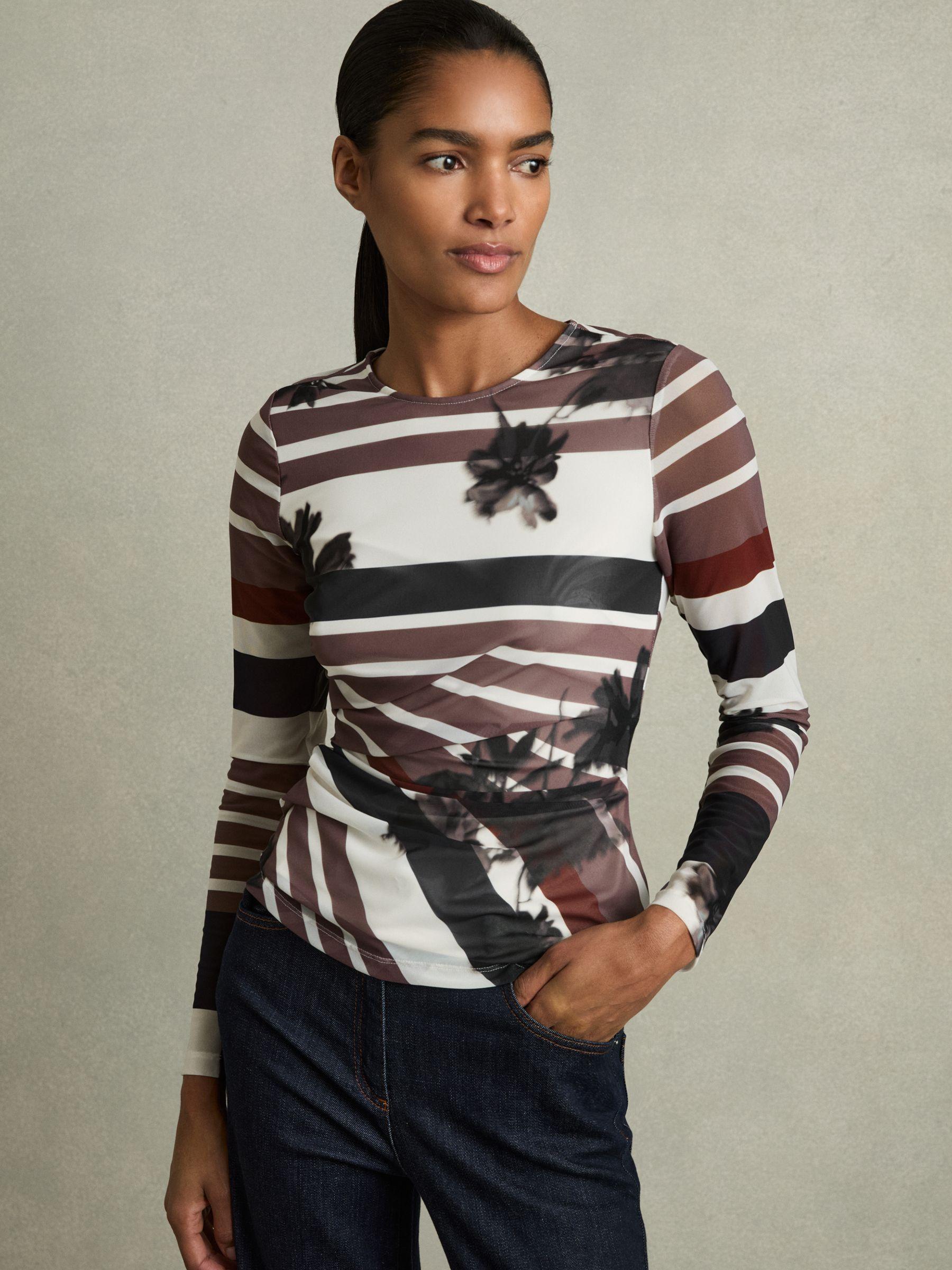 Ruched Abstract Stripe Top in Burgundy Product Image