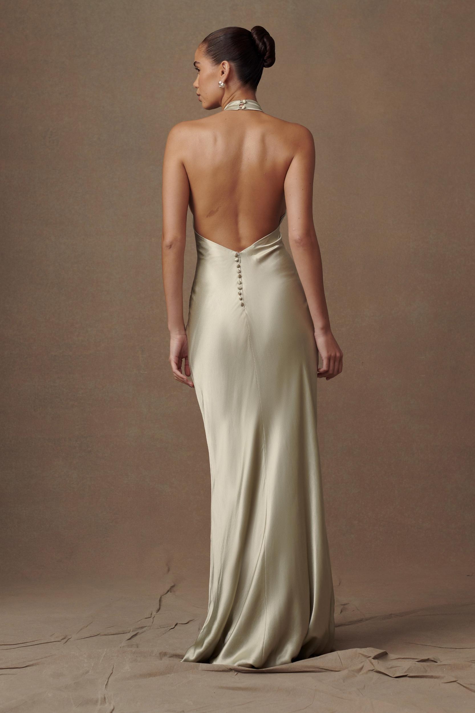 Esther Iridescent Satin Cowl Maxi Dress - Sage Product Image