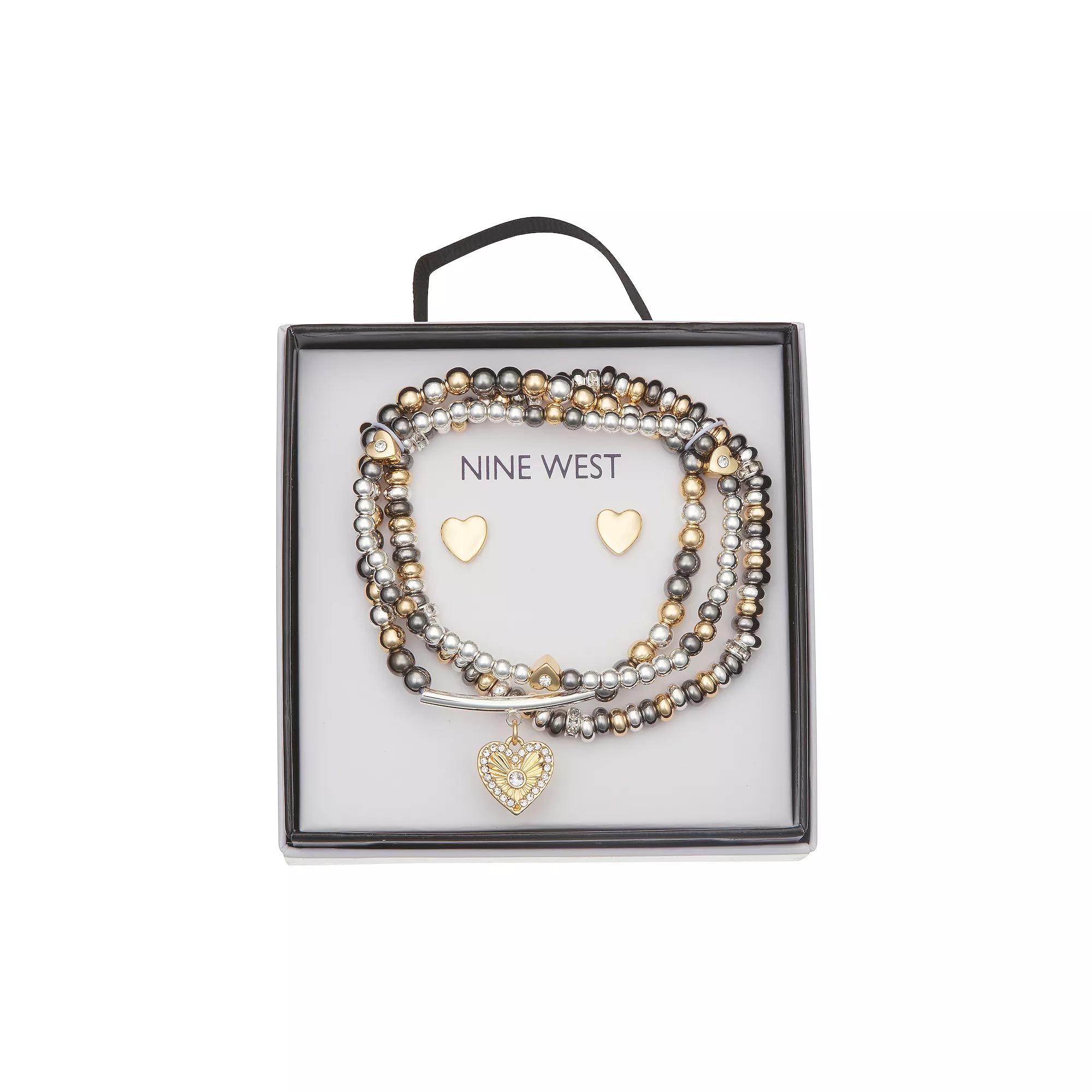 Nine West Beaded Heart Bracelet & Stud Earring Set, Women's, Multi Product Image