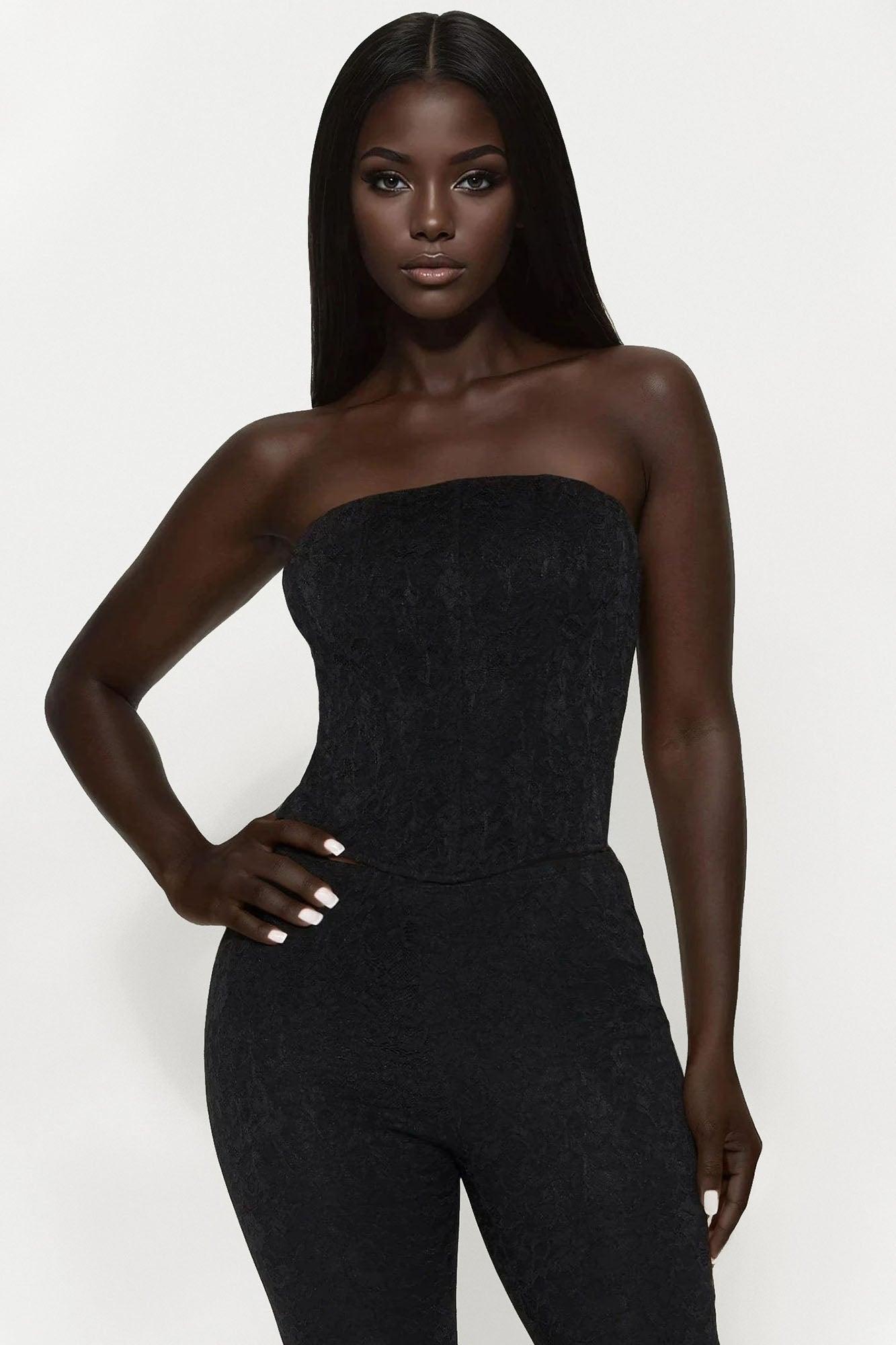 Larissa Corset Fully Lined Lace Pant Set - Black Product Image