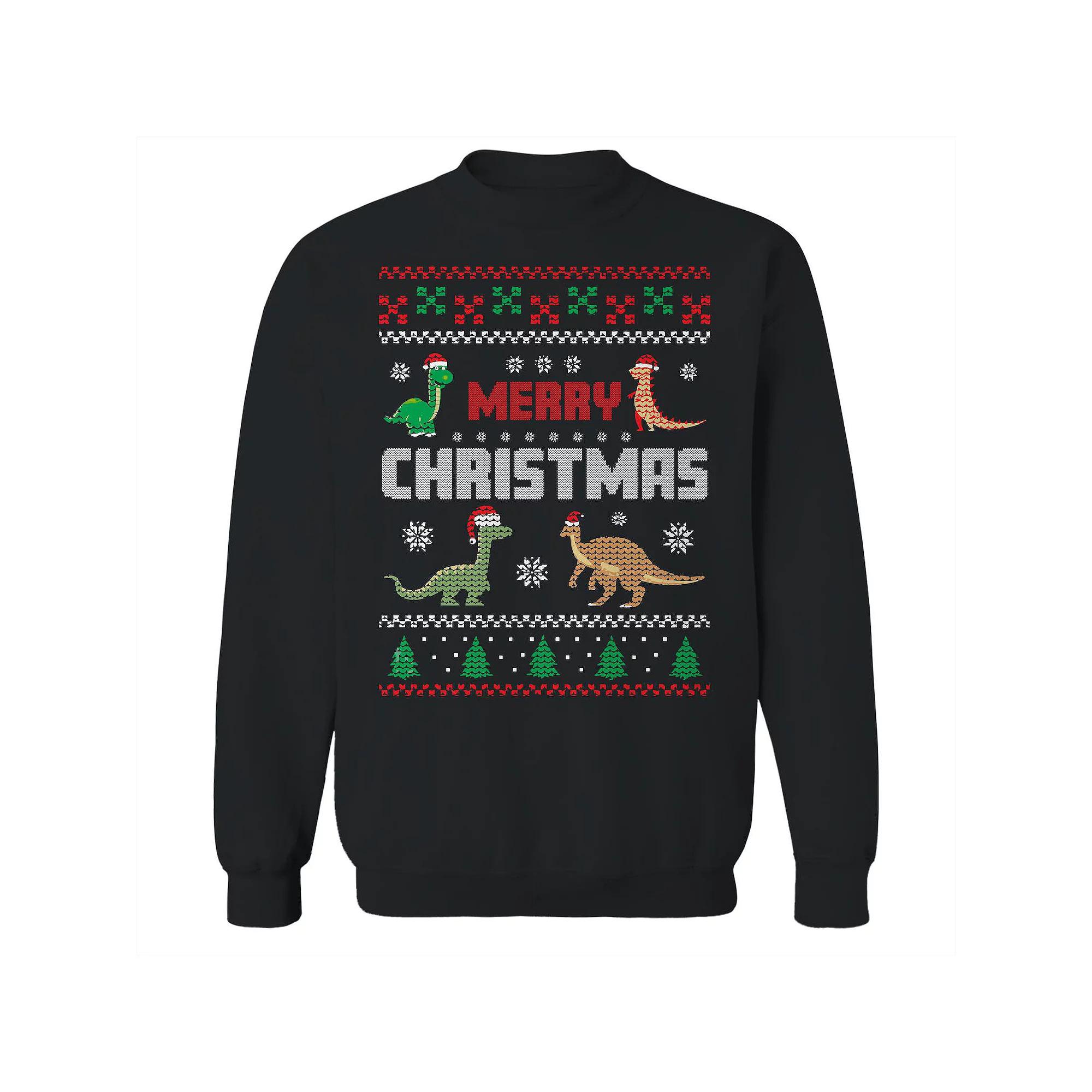 Men's Dinosaur Merry Christmas Sweater Graphic Sweatshirt, Size: Small, Black Product Image