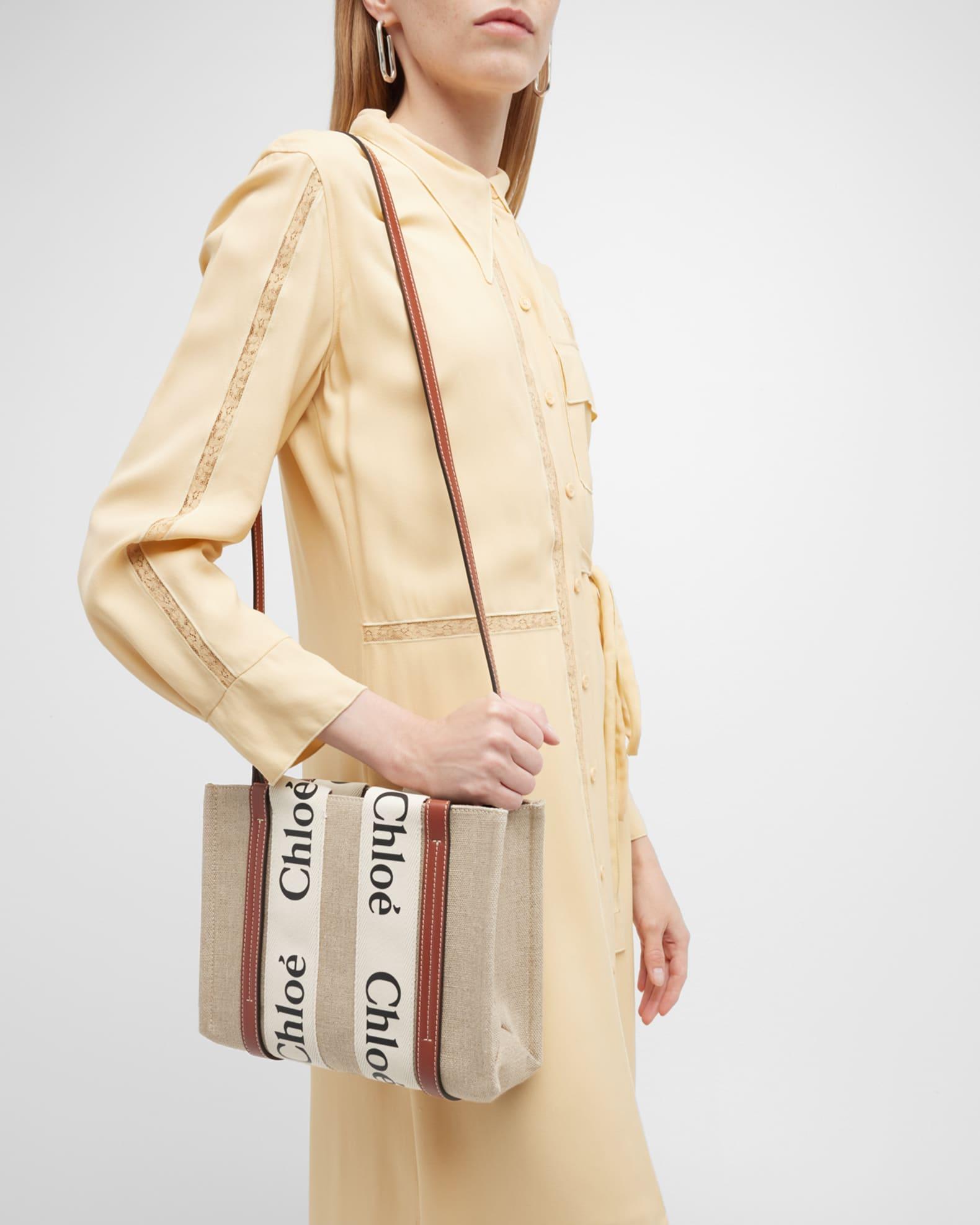 Woody Small Tote Bag in Linen with Crossbody Strap Product Image