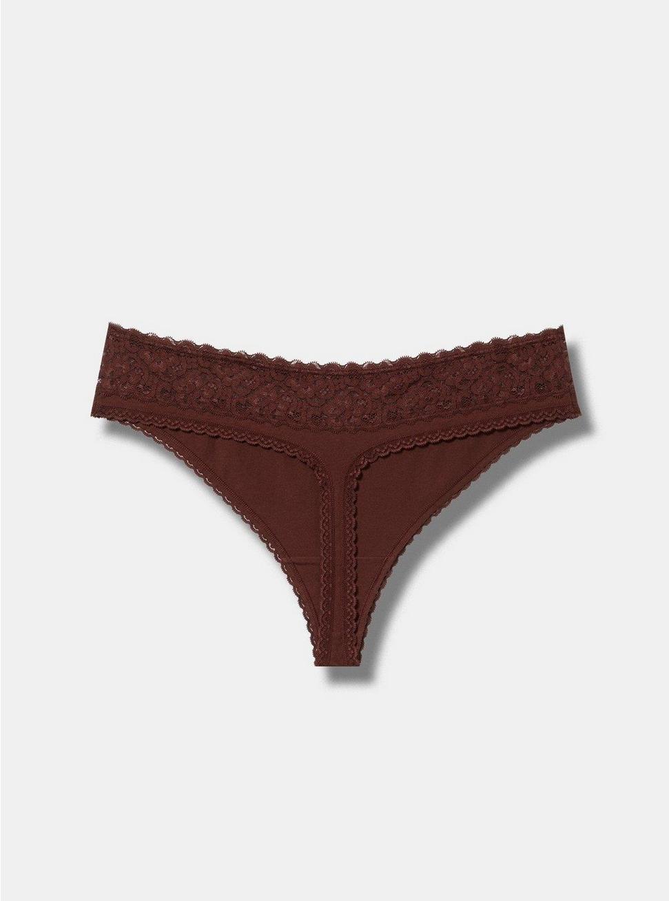 Cotton Mid-Rise Lace Trim Thong Panty Product Image