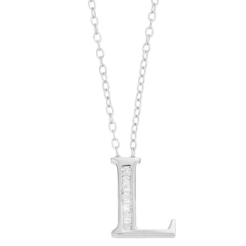 Sterling Silver Baguette Diamond Initial Pendant Necklace, Women's,  Product Image