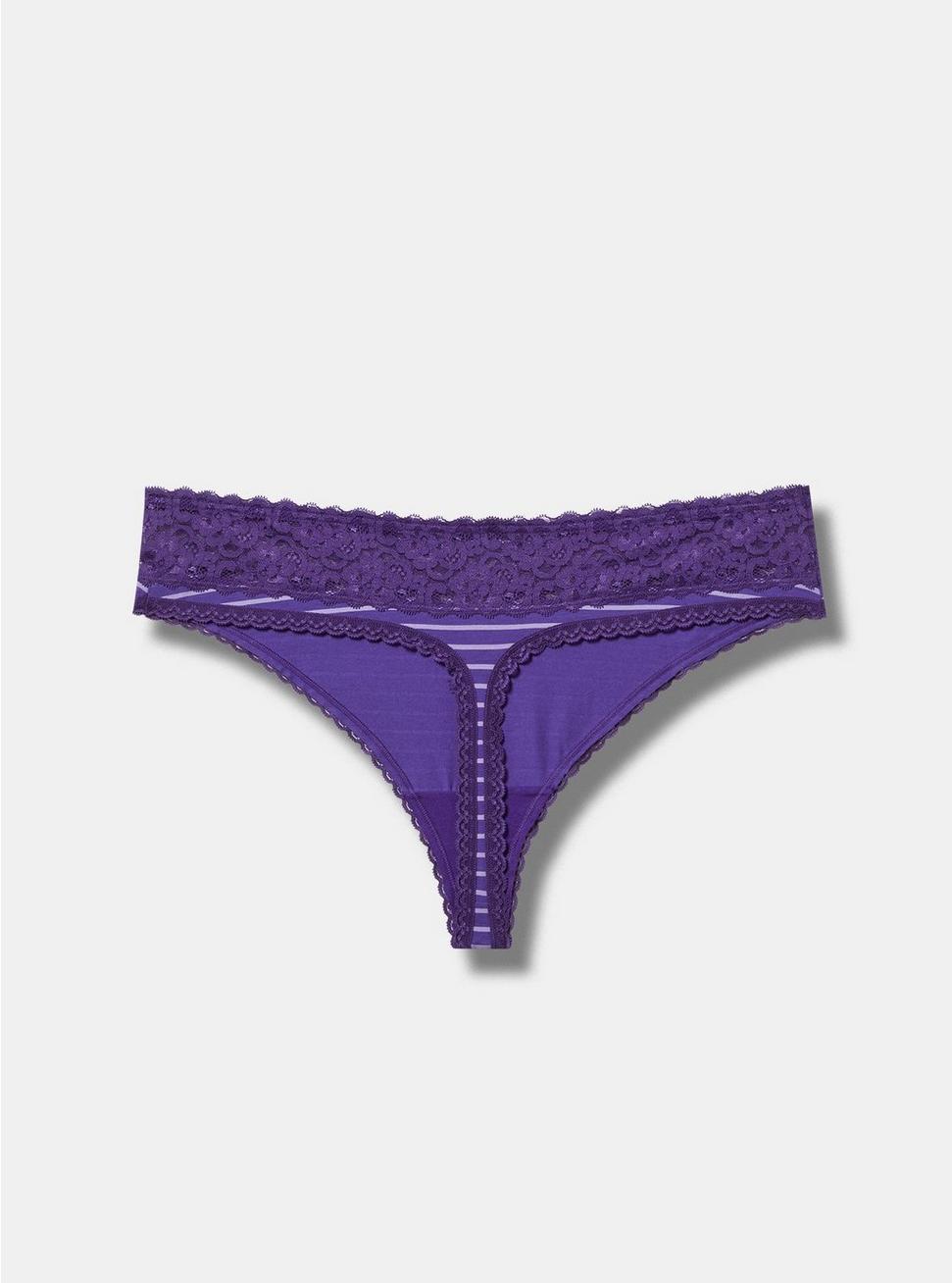 Cotton Mid-Rise Lace Trim Thong Panty Product Image