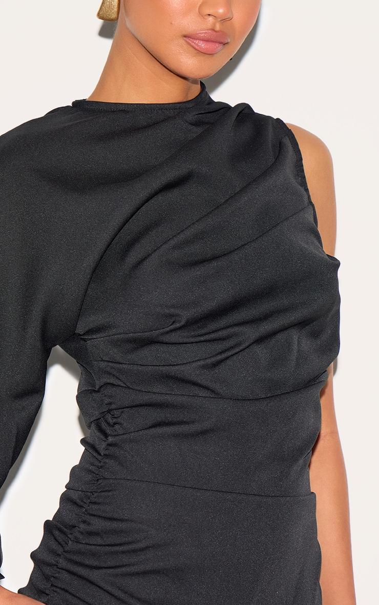 Black One Sleeve Ruched Woven Bodycon Dress Product Image