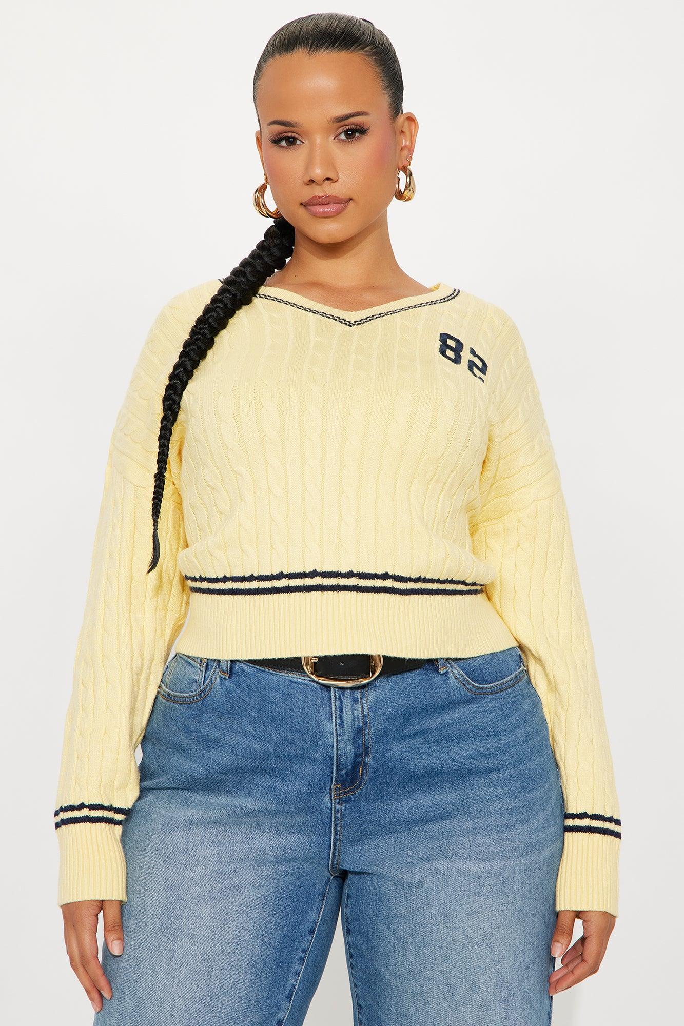 82 Varsity Cable Knit Pullover Sweater - Butter Yellow Product Image