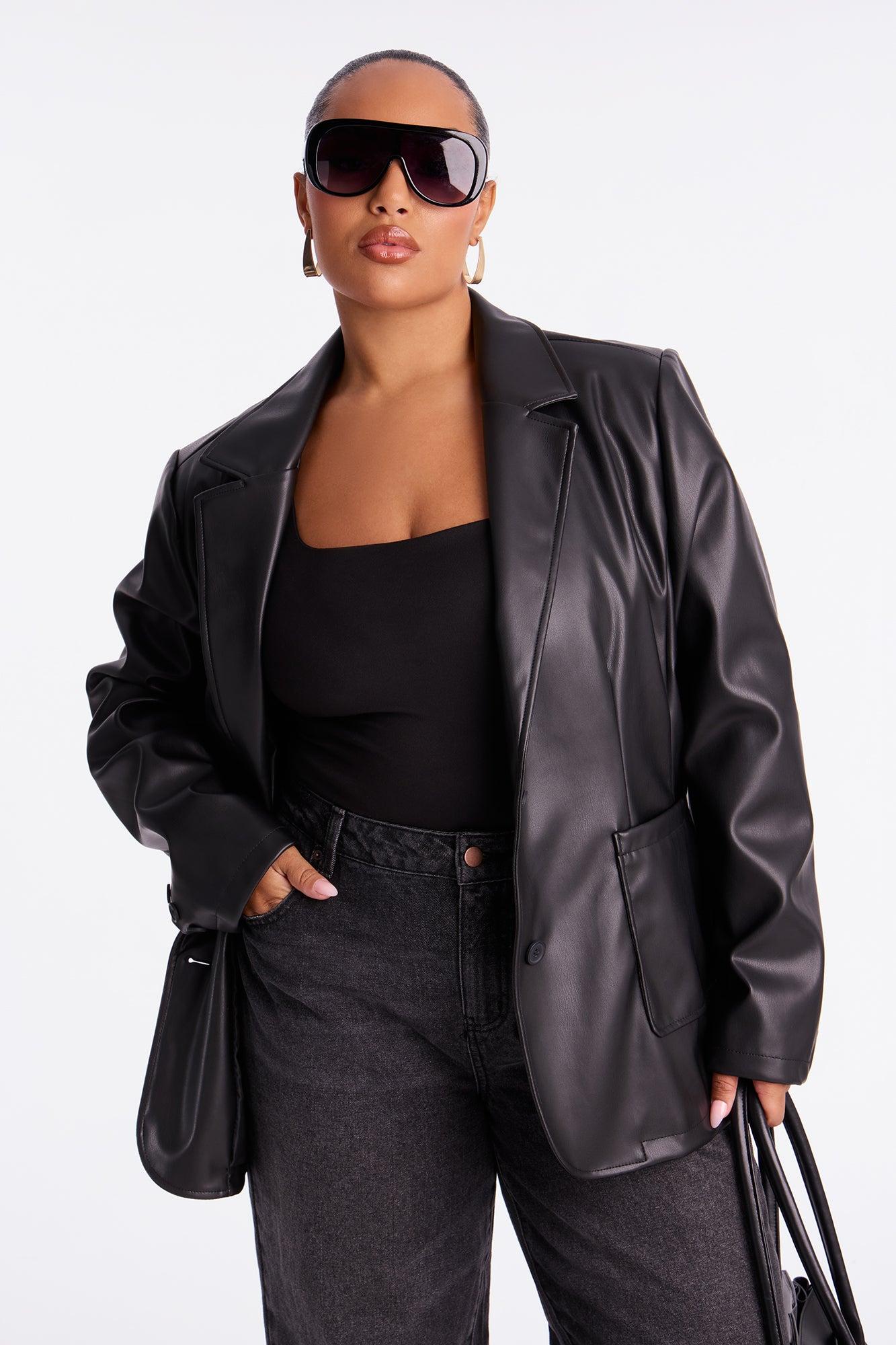 Understated Charm Faux Leather Blazer - Black Female Product Image
