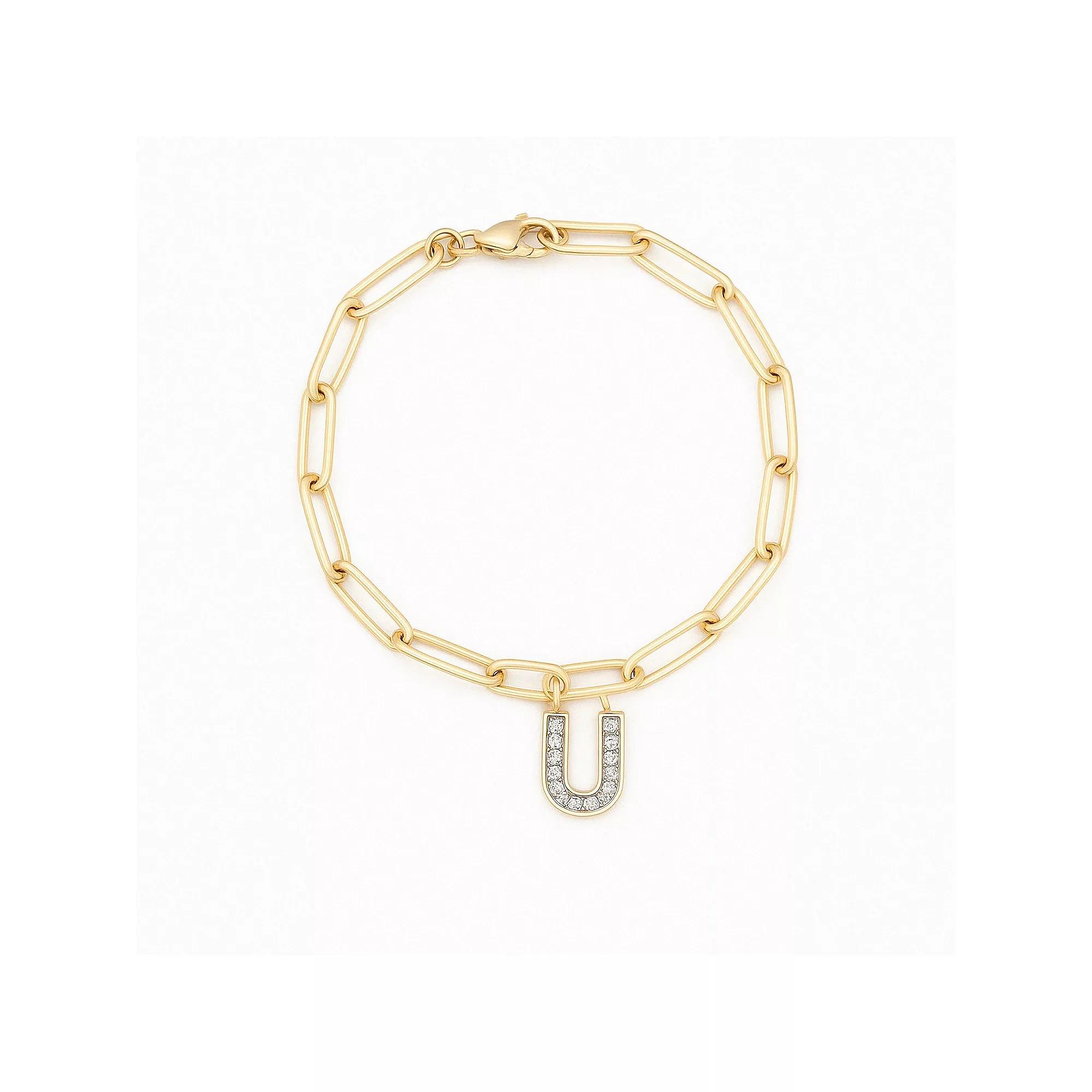 Meshmerise 18K Gold Over Silver Diamond Inital Bracelet, Women's, Size: 6-7" ADJ, Gold Tone U Product Image