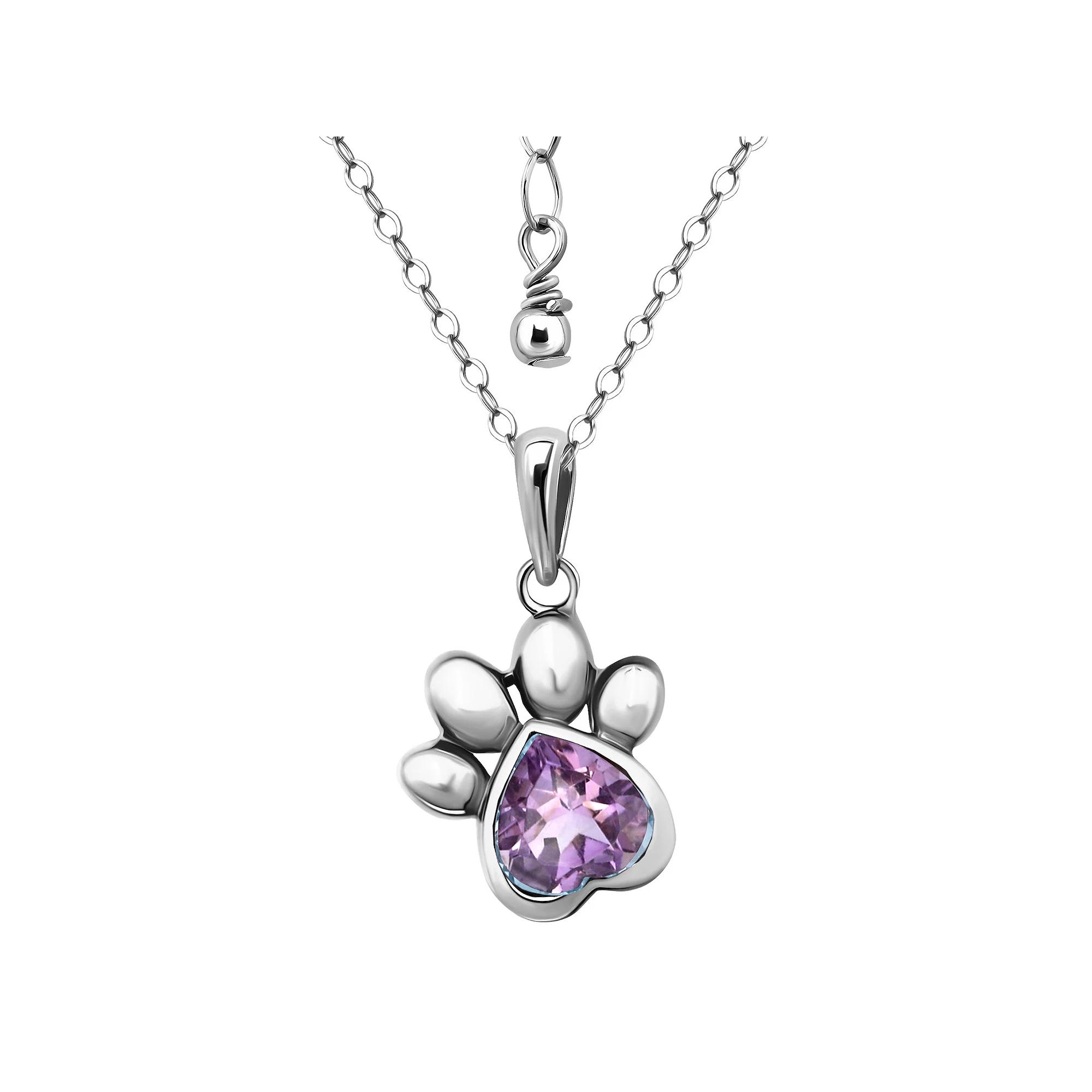 Aleure Precioso Sterling Silver Paw Pendant Necklace, Women's, Size: 16-18" ADJ, Purple Product Image