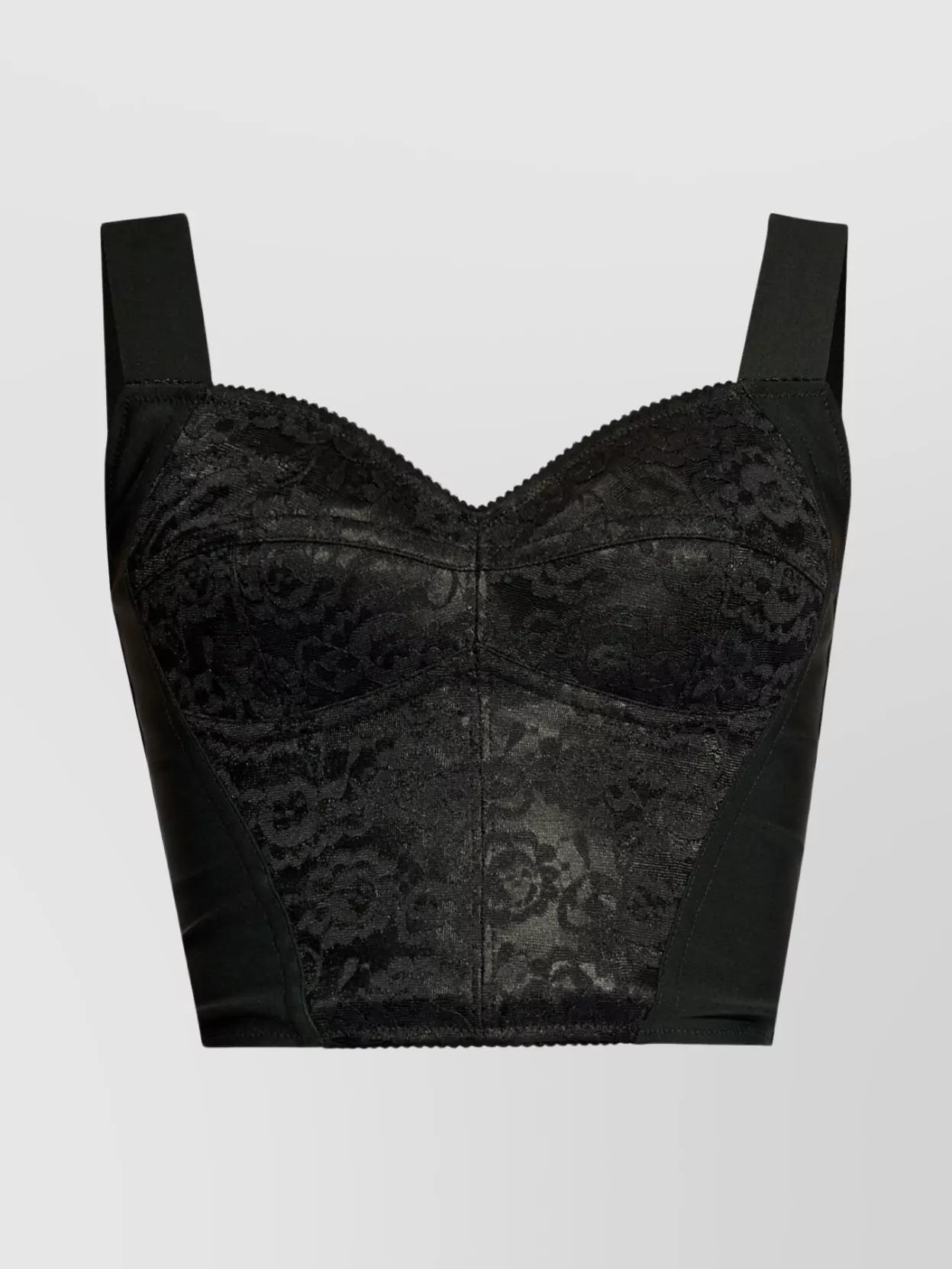DOLCE & GABBANA Jacquard And Lace Sheath Corsetry Bustier In Black Product Image