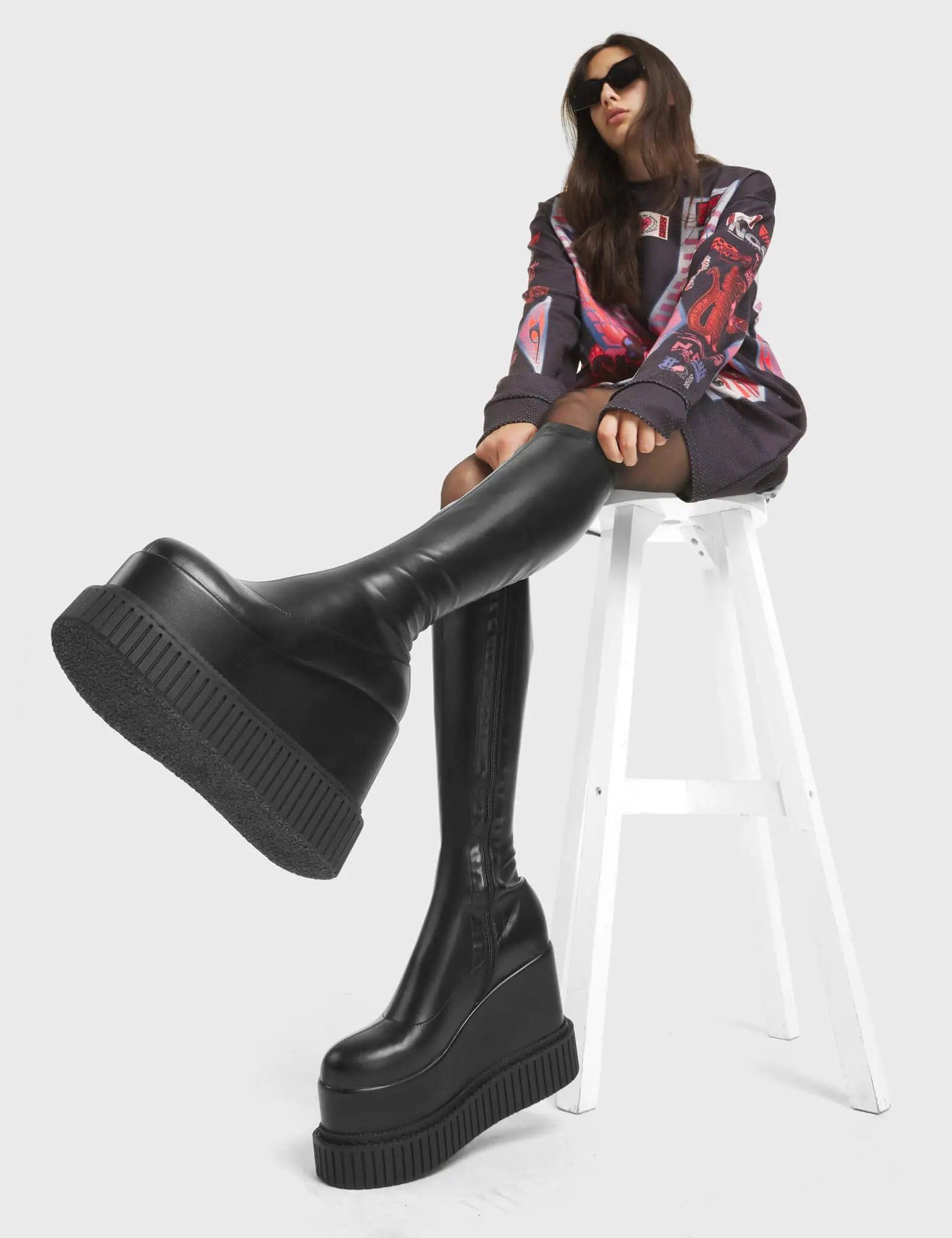 You're Wild Chunky Platform Creeper Knee High Boots Product Image