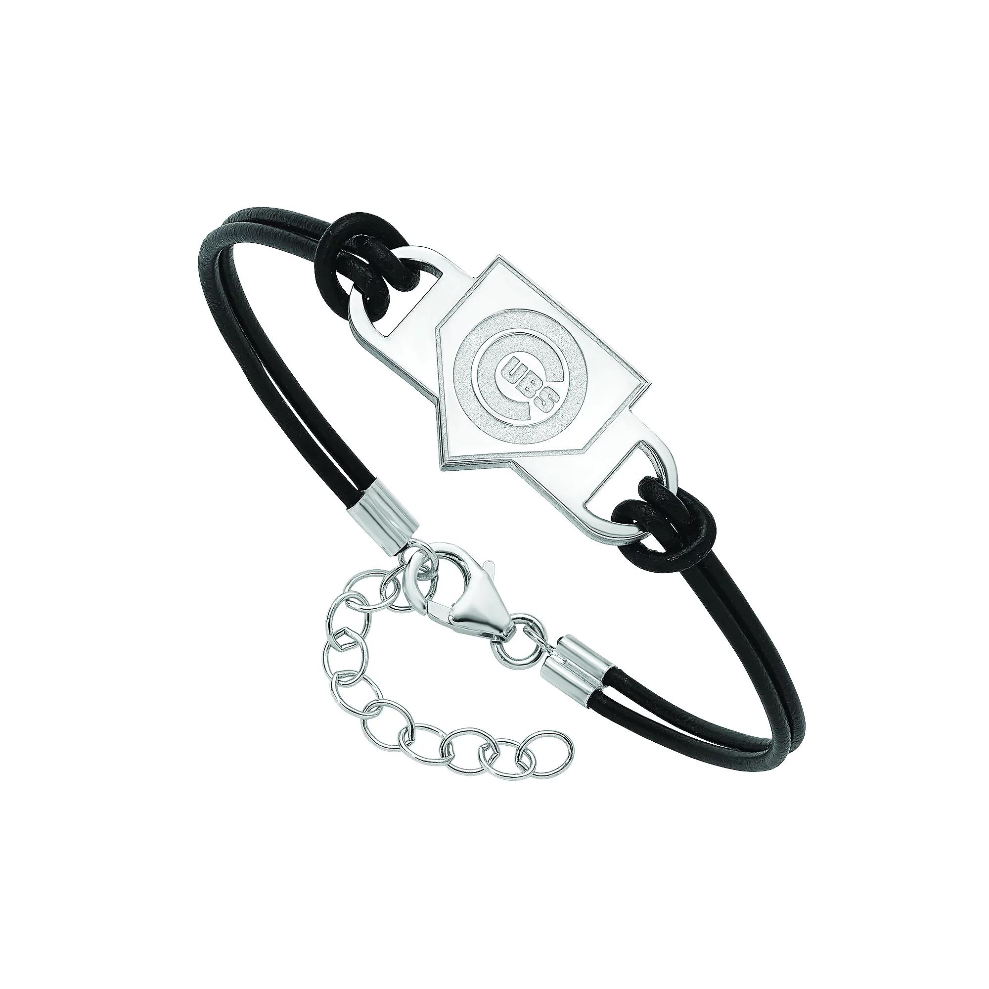 LogoArt Sterling Silver Chicago Cubs Black Leather Bracelet, Women's,  Product Image