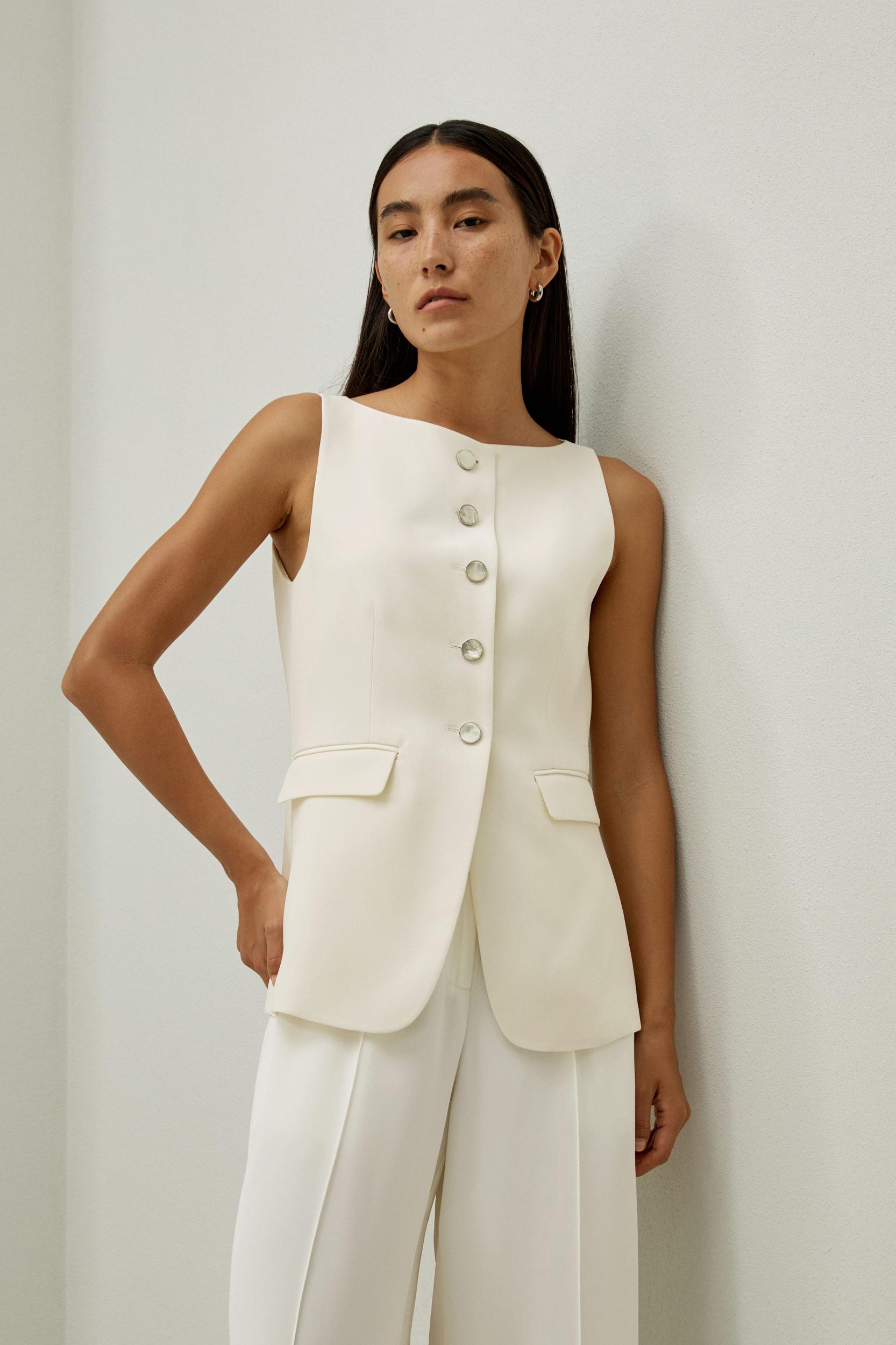 Sleeveless Button Up Silk Vest Product Image