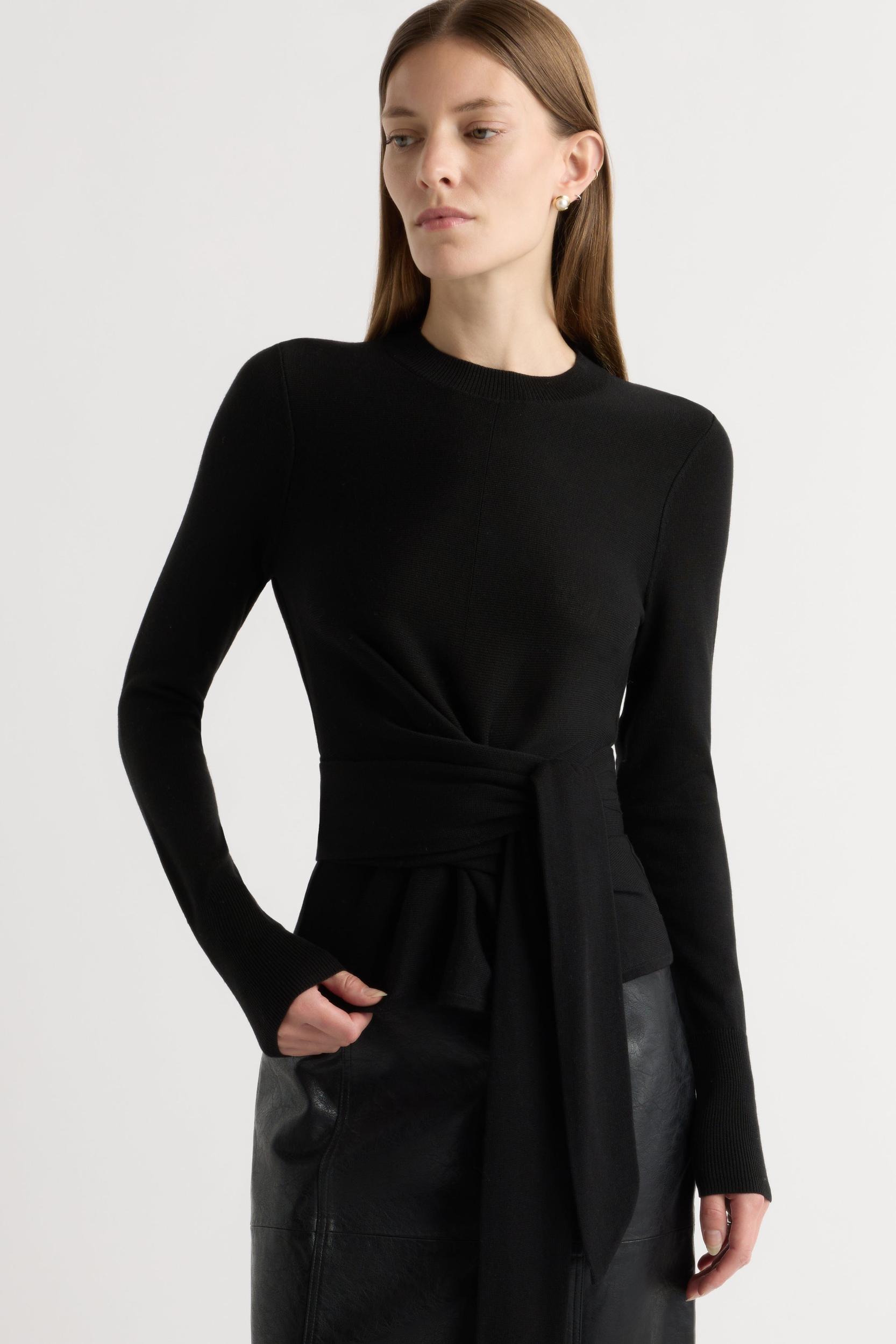 Robin Tie-Front Tencel-Wool Sweater Product Image