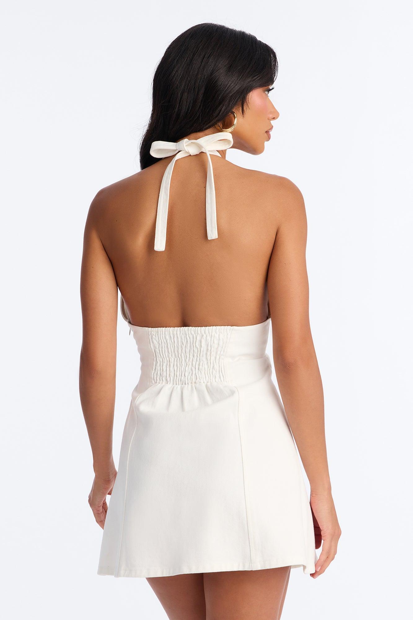 Maisy Halter Denim Mini Dress - White Female Product Image