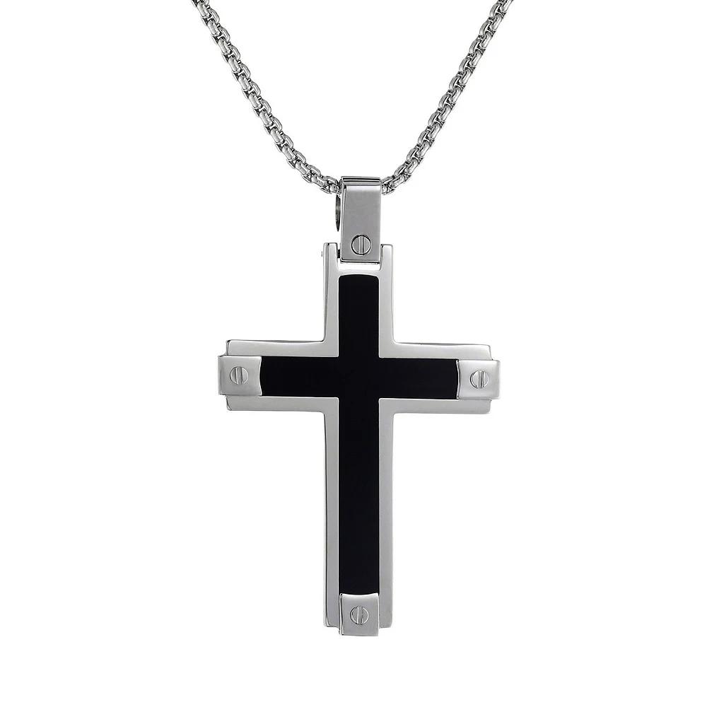 LYNX Stainless Steel Cross Pendant - Men, Men's, Size: 24", Two Tone Product Image
