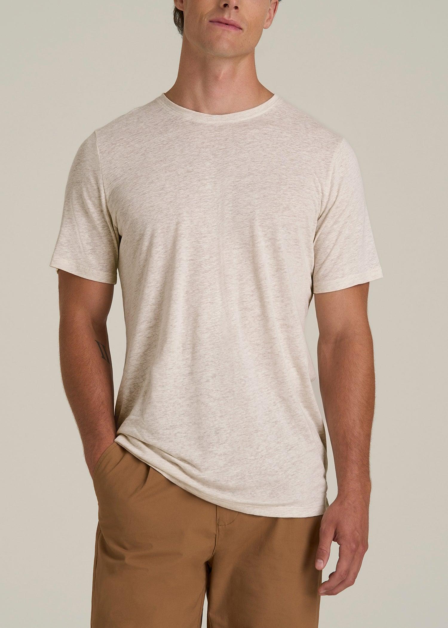 Linen Crewneck T-Shirt for Tall Men in Heathered Oatmeal Male Product Image