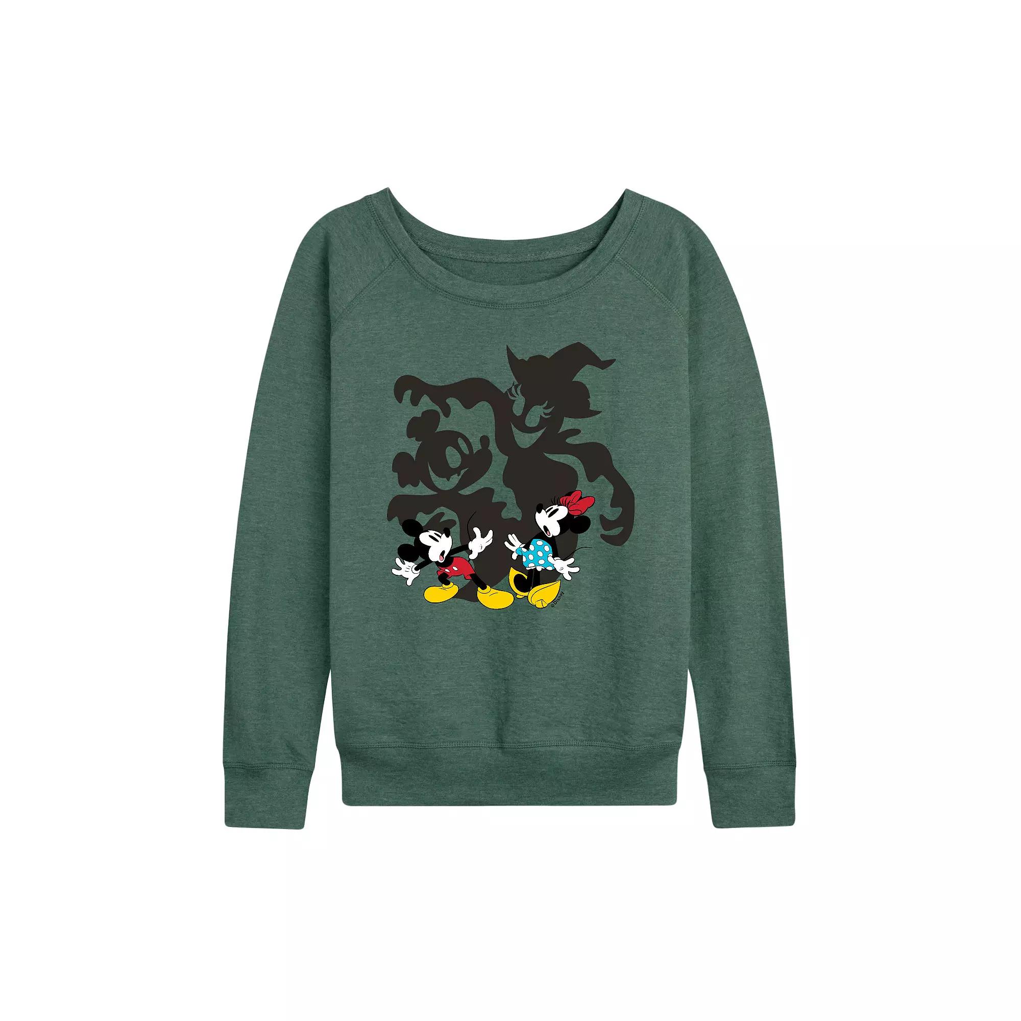 Disney's Mickey & Minnie Mouse Women's Halloween Shadows French Terry Long Sleeve Tee, Size: XXL, Grey Green Product Image