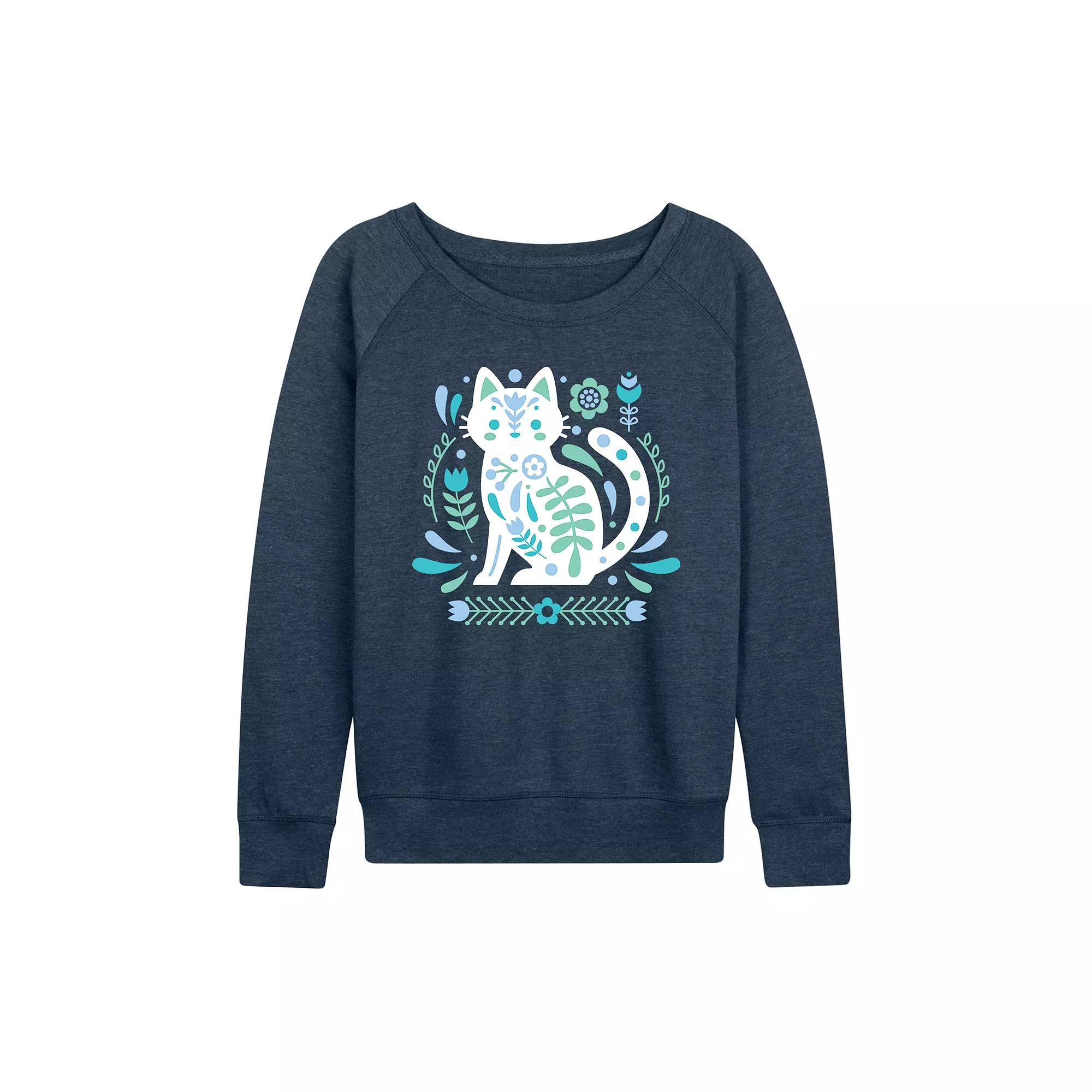 Women's Scandinavian Cat French Terry Long Sleeve Tee, Girl's,  Product Image
