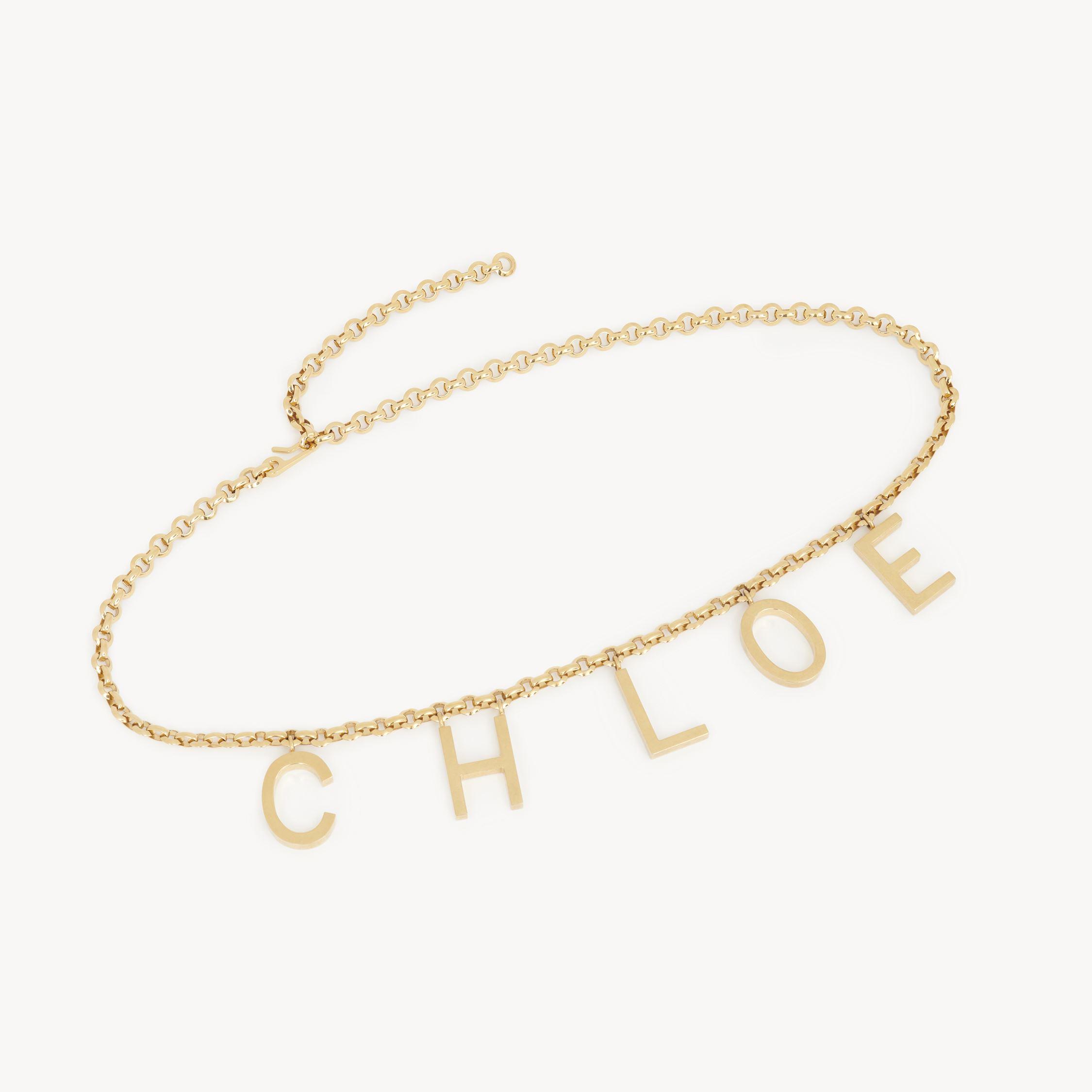 CHLOÉ Metallic Belt With Adjustable Hook Closure And Logo Lettering Charm In Brass Woman In Gold Product Image