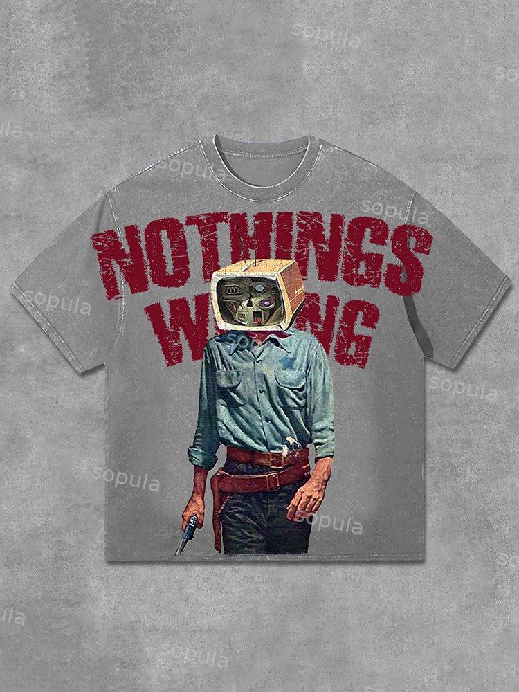 Sopula Vintage Nothing Wrong Graphic Print Washed T-Shirt Product Image