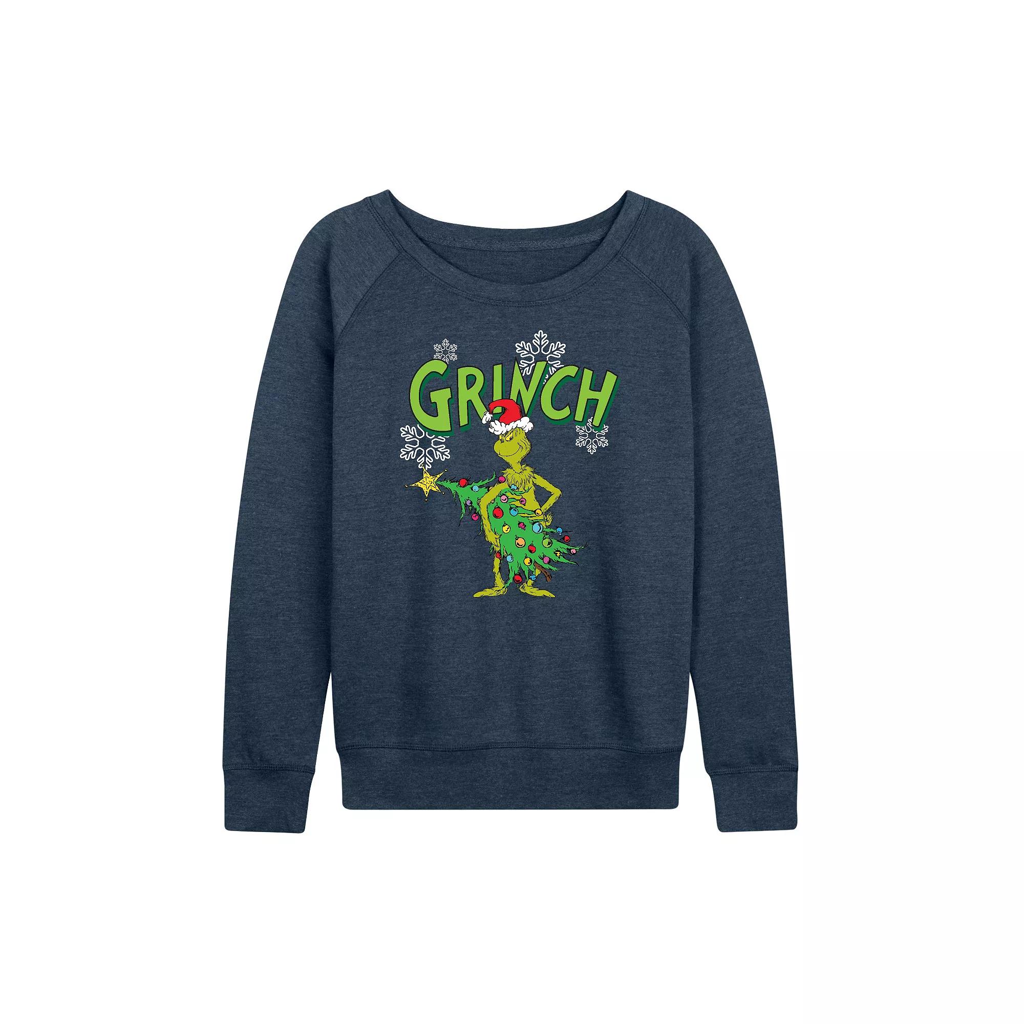 Women's Dr. Seuss The Grinch With Tree French Terry Long Sleeve Tee, Girl's, Size: XL, Grey Indigo Product Image