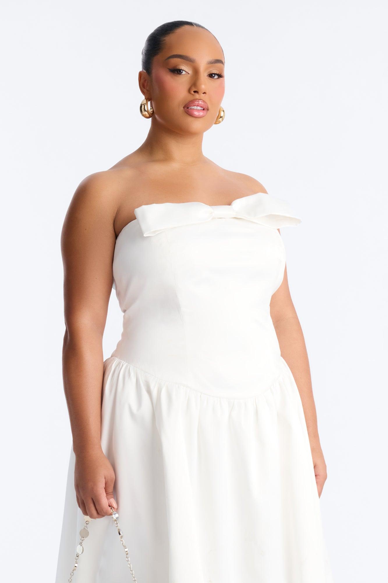 Darling Bow Satin Midi Dress - Off White Female Product Image