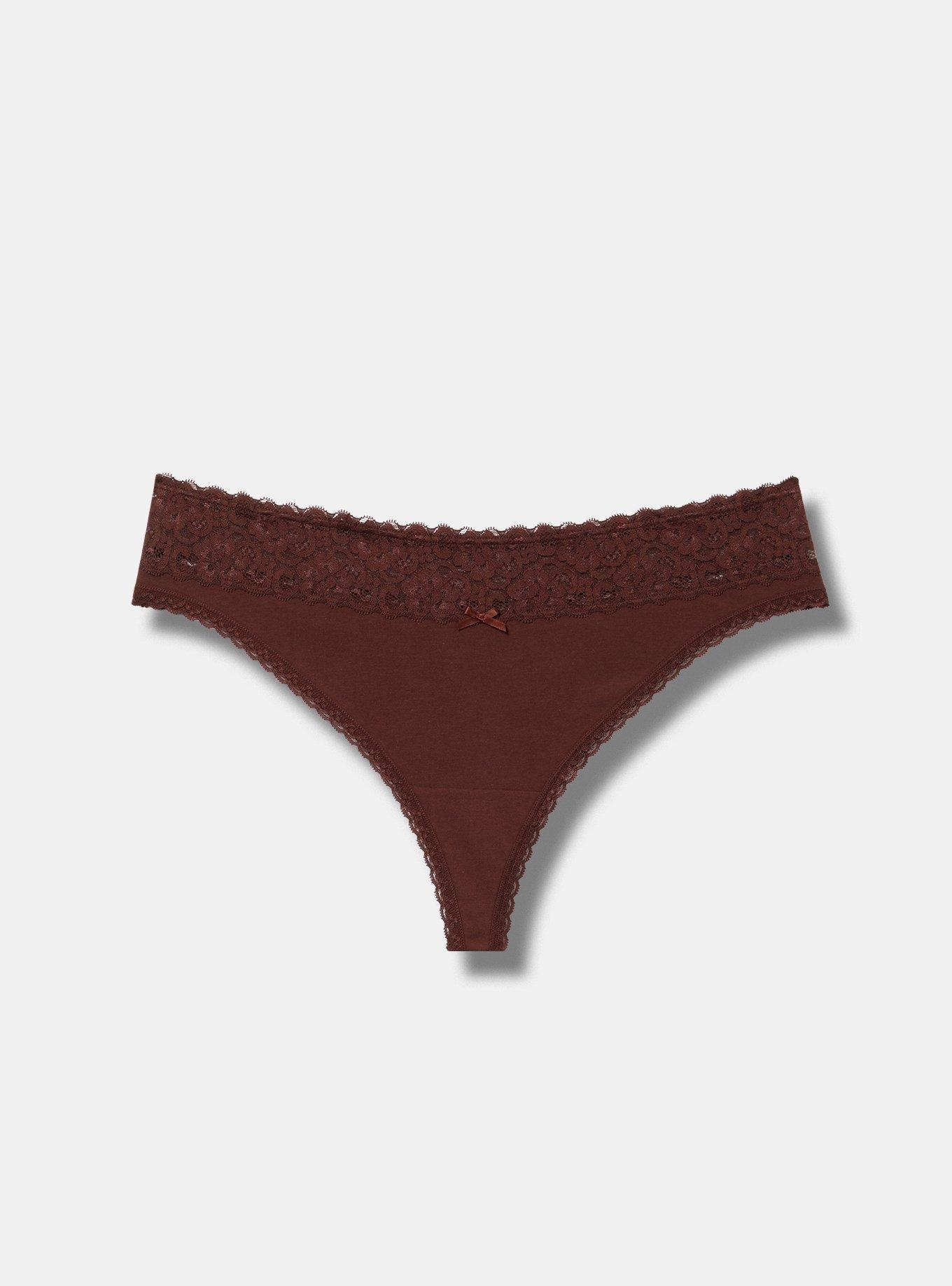 Cotton Mid-Rise Lace Trim Thong Panty Product Image