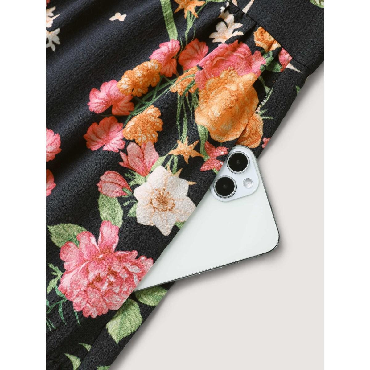 Plus Size Sweet Floral Print Puff Sleeve Midi Dress Black Women Non Short sleeve Curvy BloomChic 28/5X Product Image