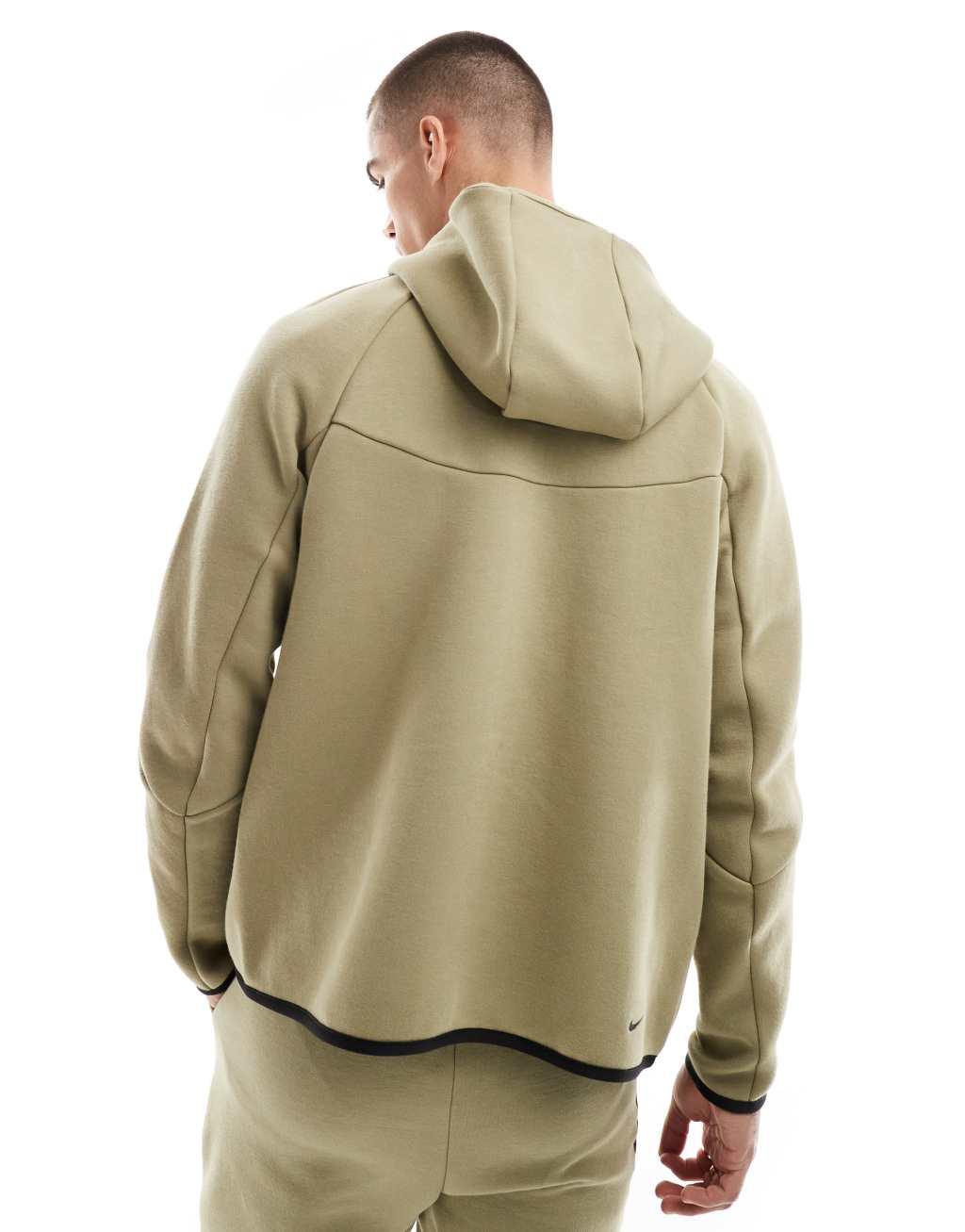 Nike Tech Fleece full zip hoodie in khaki Product Image