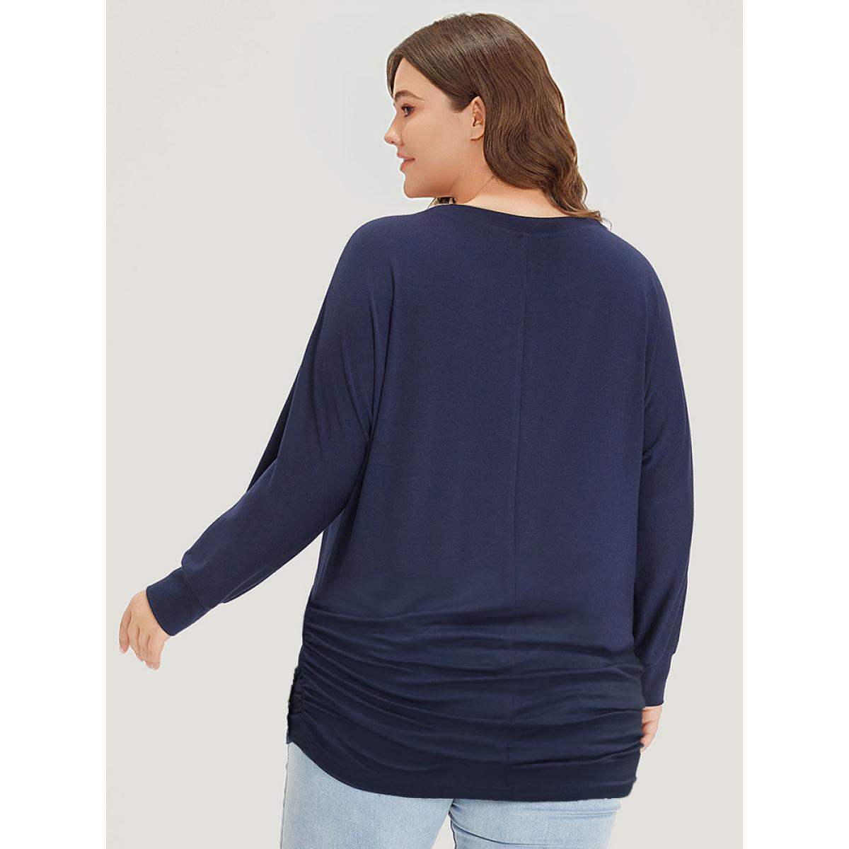 Plus Size Supersoft Essentials Plain Crew Neck Dolman Sleeve Sweatshirt Women Indigo Casual Elastic cuffs Round Neck Everyday Sweatshirts BloomChic 18-20/2X Product Image