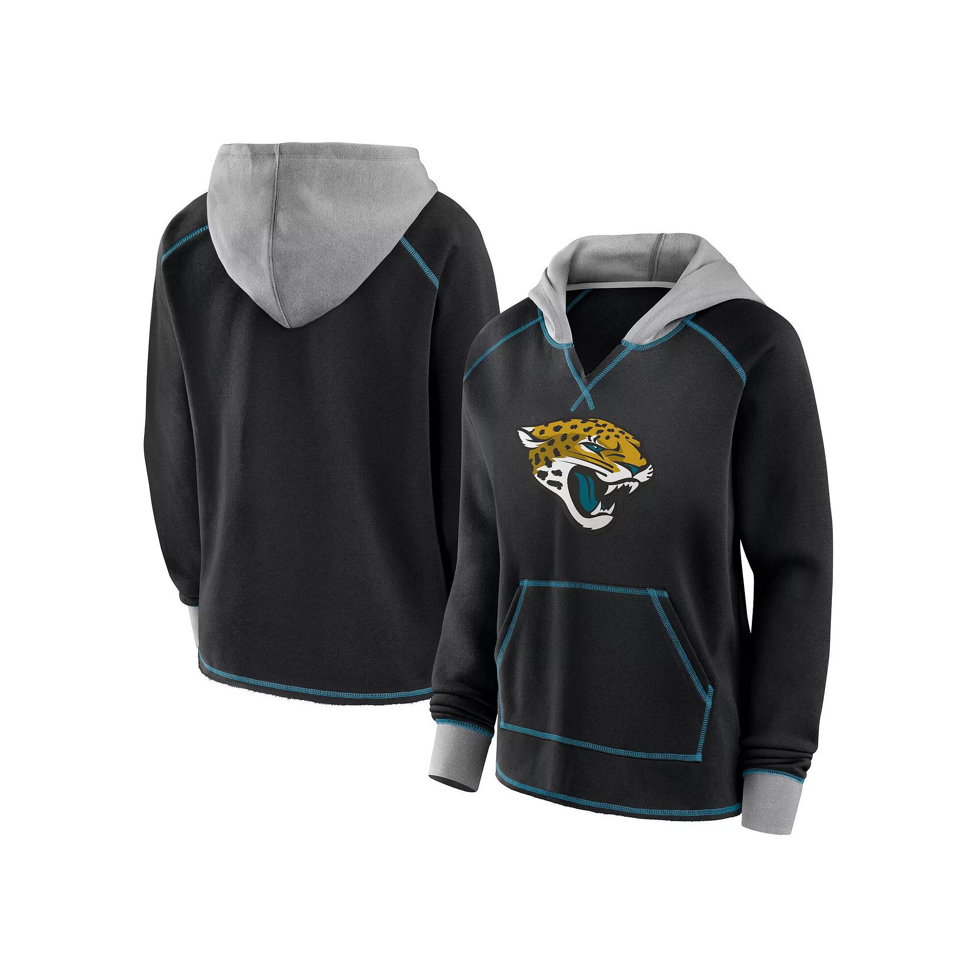 Women's Black Jacksonville Jaguars Boom Fleece Pullover V-Neck Hoodie,  Product Image