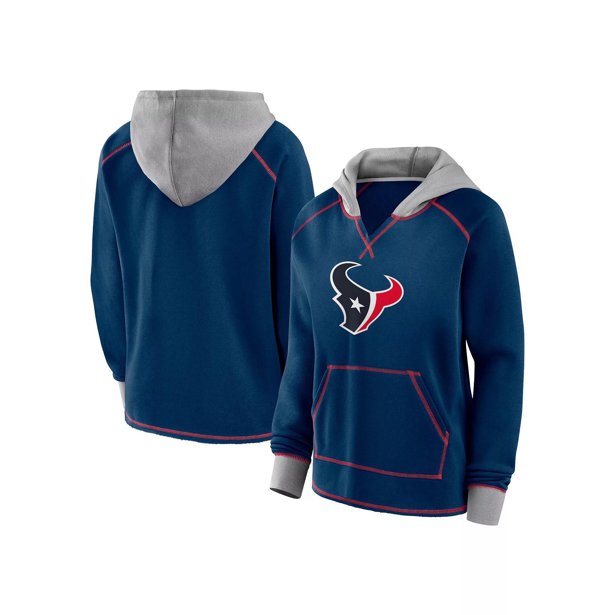 Women's Navy Houston Texans Boom Fleece Pullover V-Neck Hoodie,  Product Image