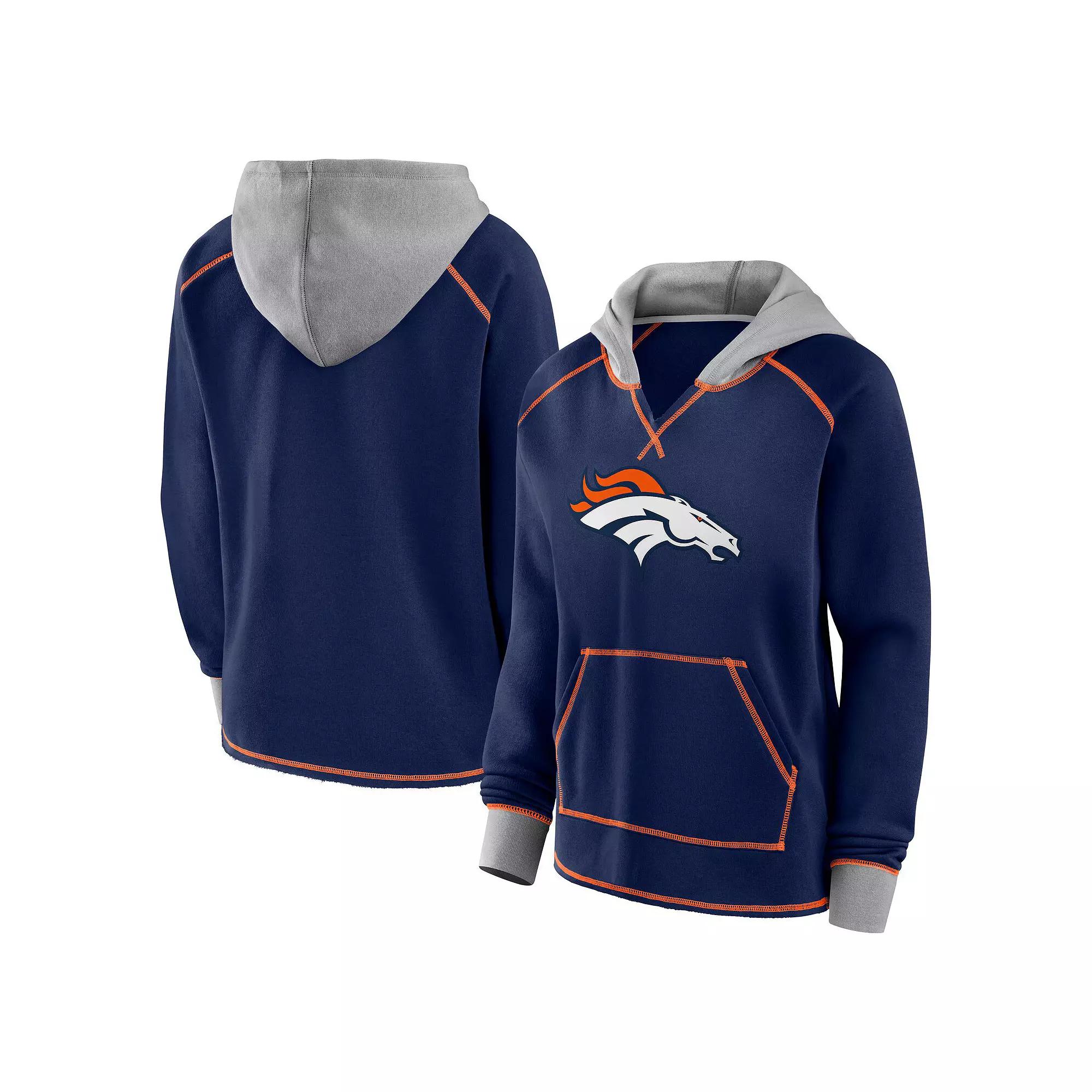 Women's Navy Denver Broncos Boom Fleece Pullover V-Neck Hoodie, Size: 2XL, Blue Product Image