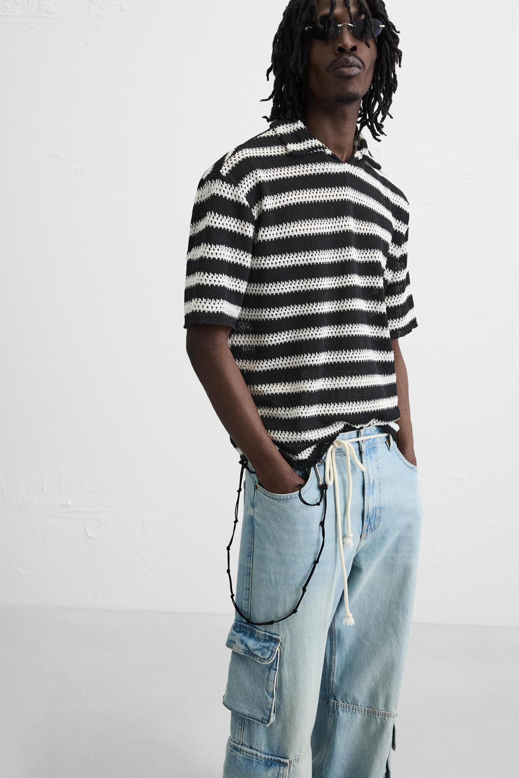 STRIPED KNIT POLO SHIRT Product Image