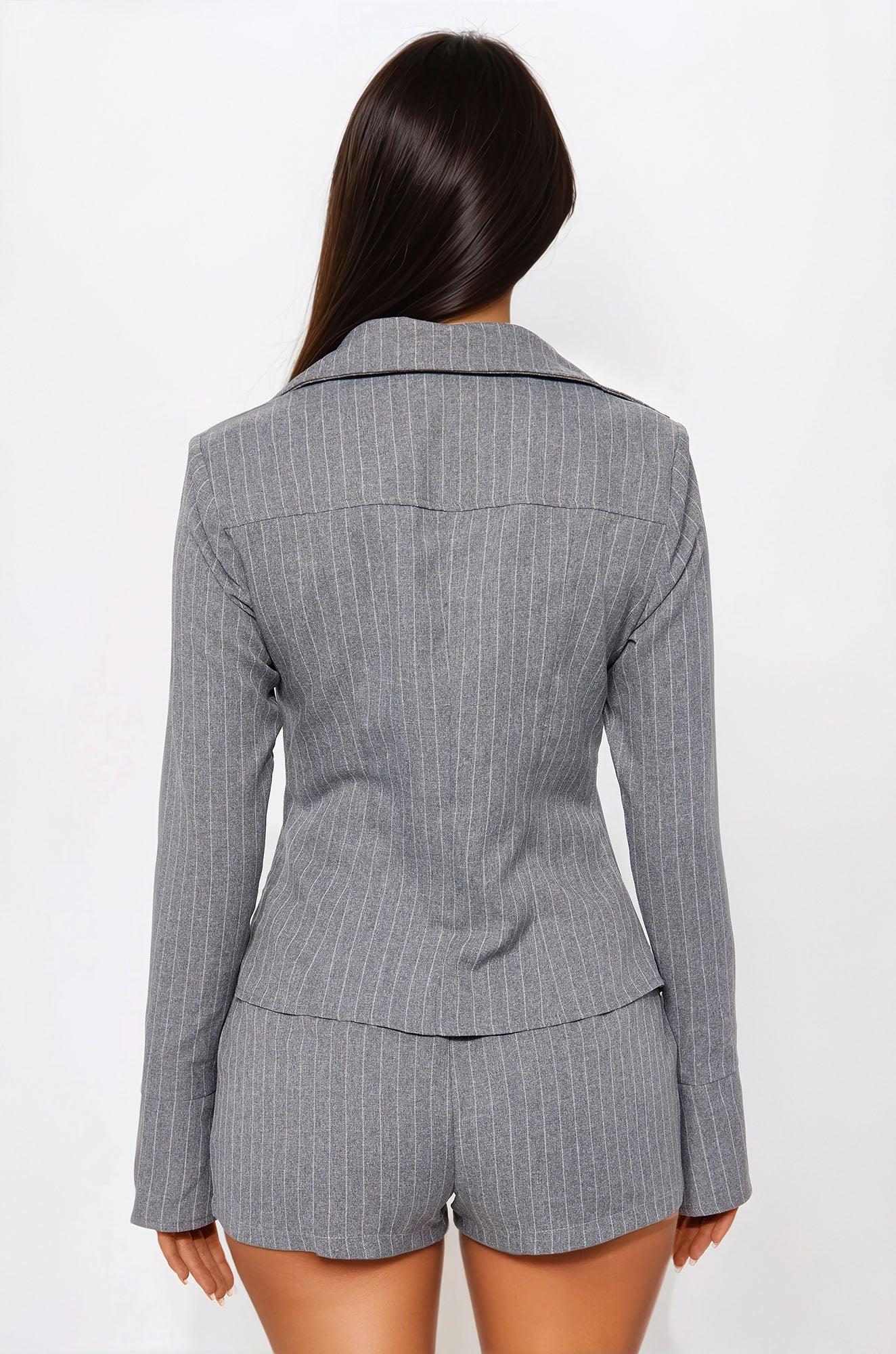 Boss Babe Pinstripe Short Set - Grey Female Product Image