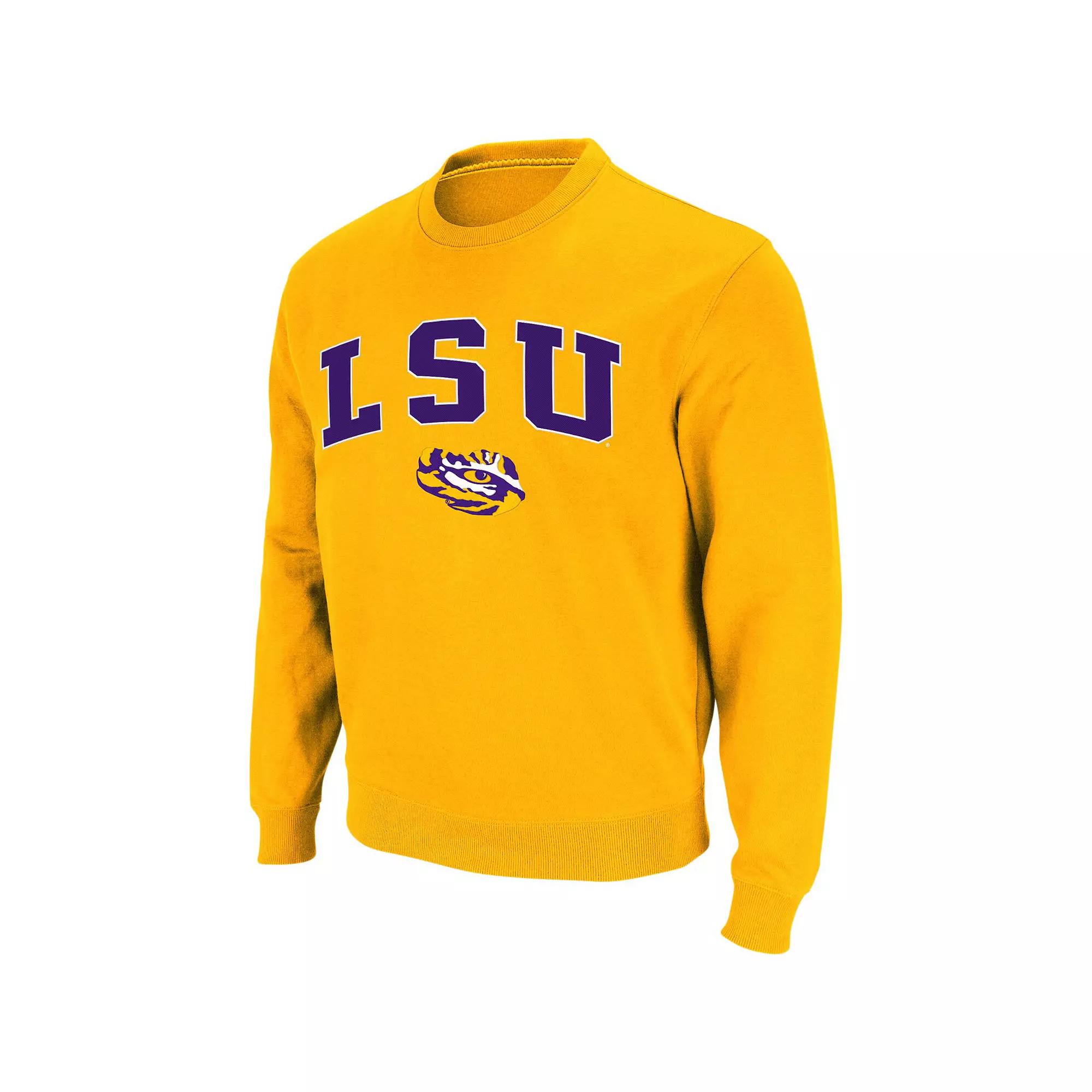 Men's Colosseum Gold LSU Tigers Arch & Logo Crew Neck Sweatshirt, Size: Large Product Image