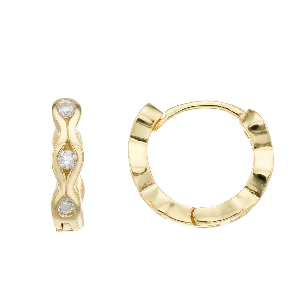 14k Gold Over Silver Cubic Zirconia Wavy Huggie Earrings, Women's, Gold Tone Product Image
