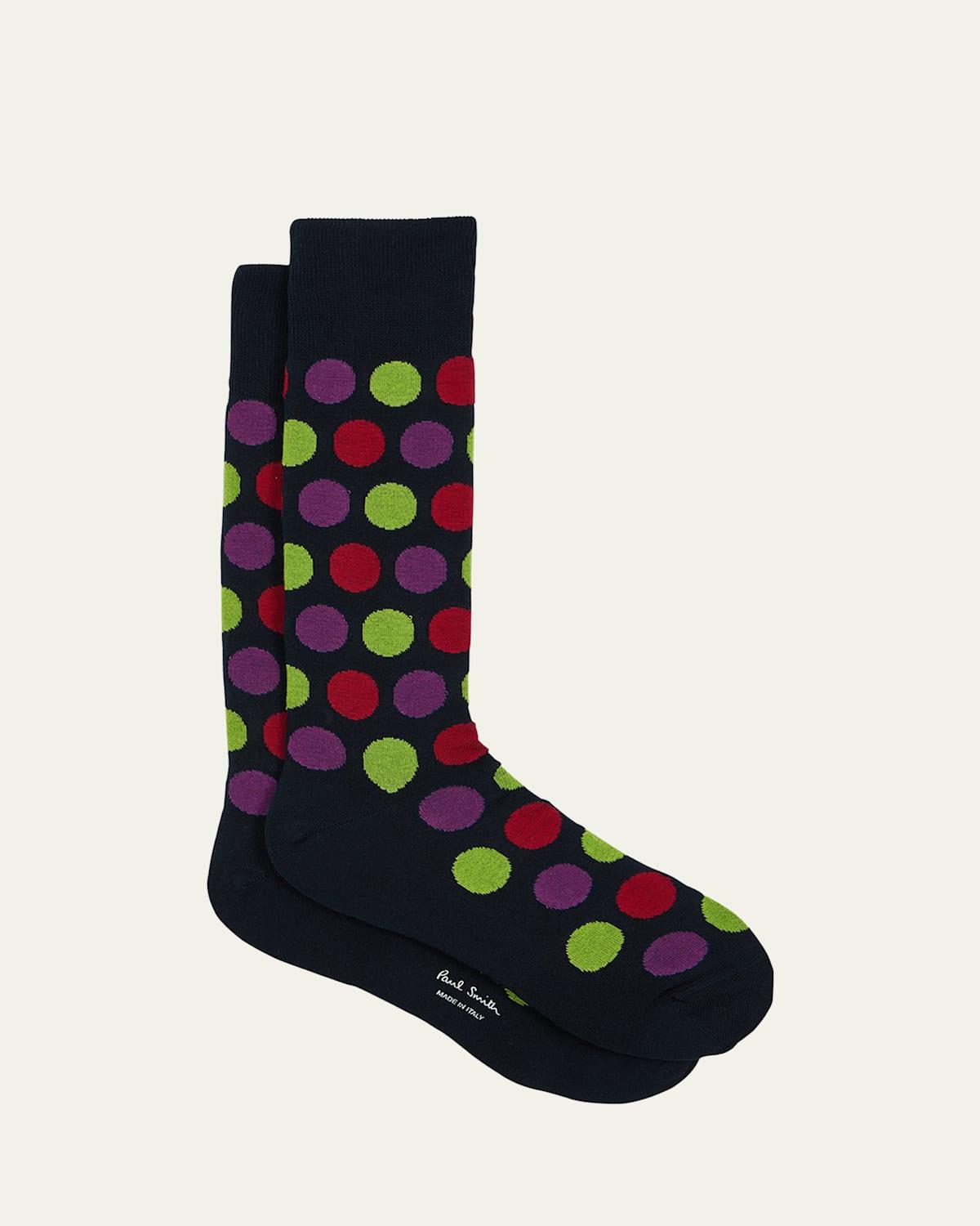 Mens Ilario Polka Dot Cotton-Stretch Crew Socks Product Image